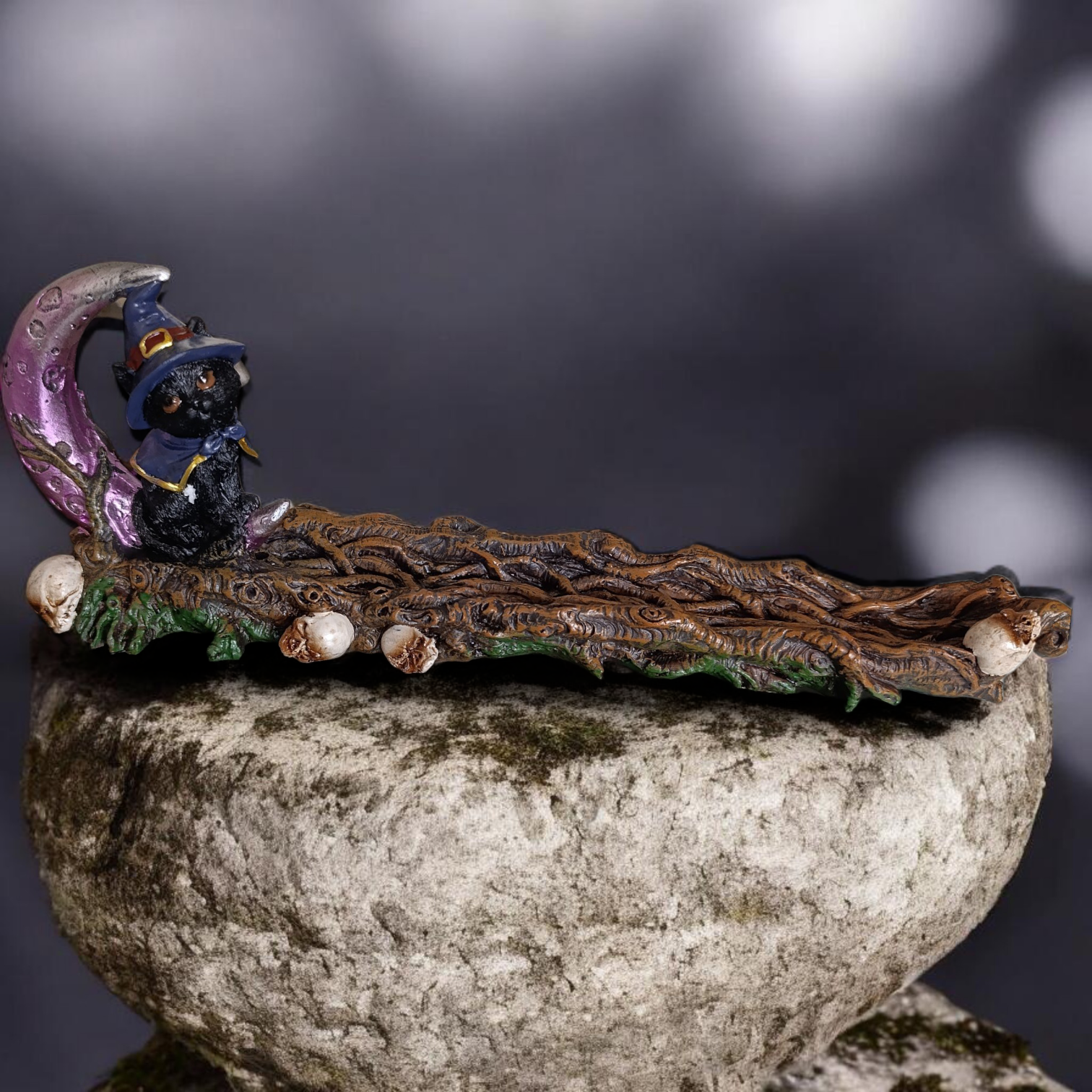 Inciensario Gato Wicca con Luna y Calaveras – 