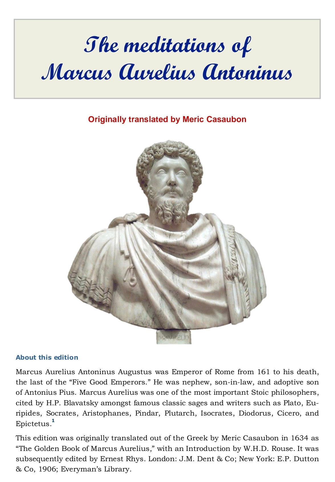 The Meditations of Marcus Aurelius Antoninus