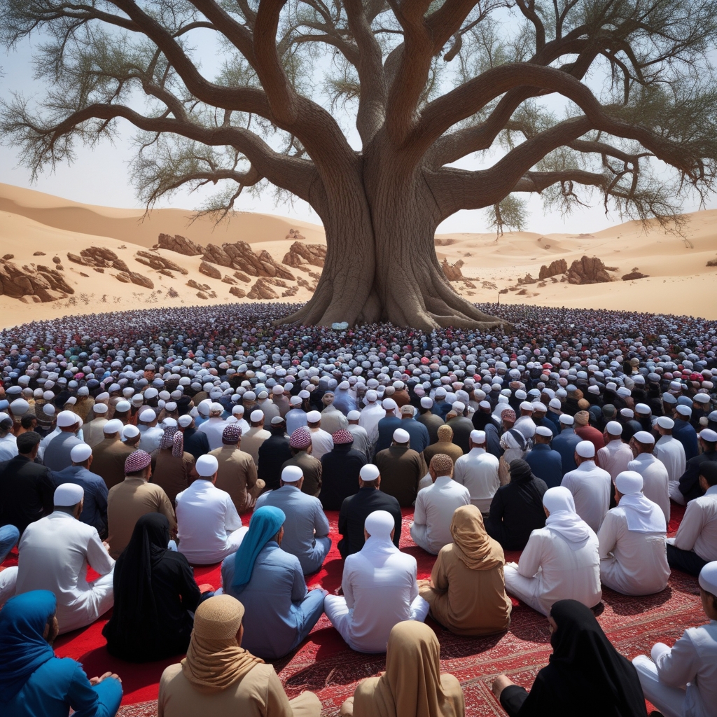 The pledge of alliance and pleasure, under a tree بيعة الرضوان