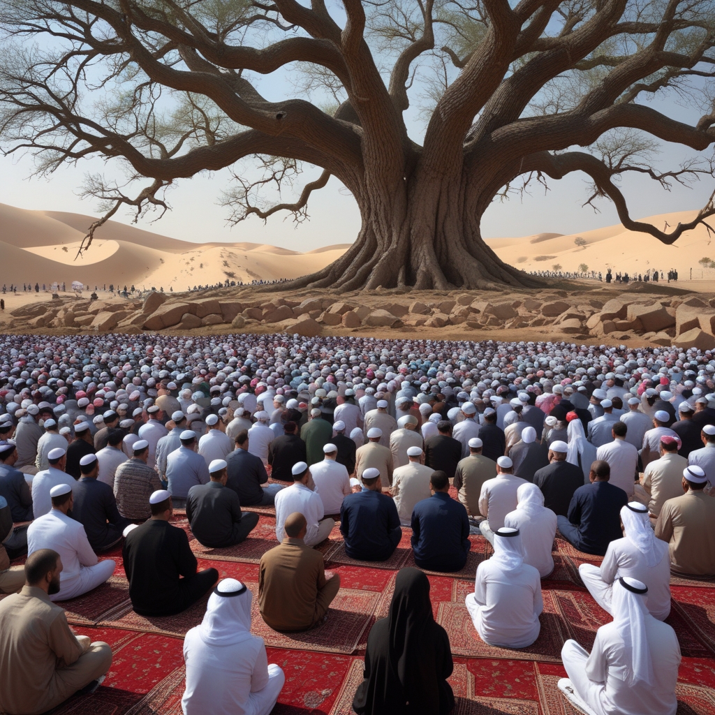 The pledge of alliance and pleasure, under a tree بيعة الرضوان 