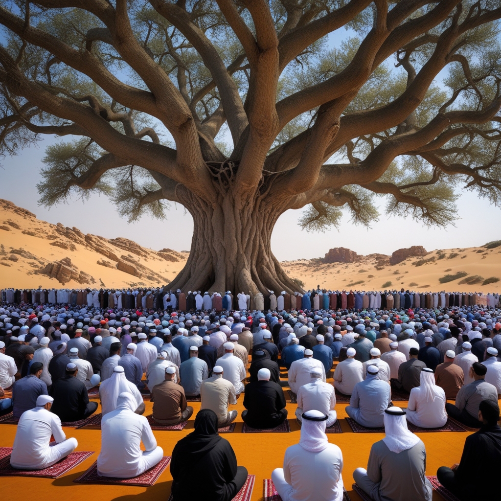 The pledge of alliance and pleasure, under a tree بيعة الرضوان 