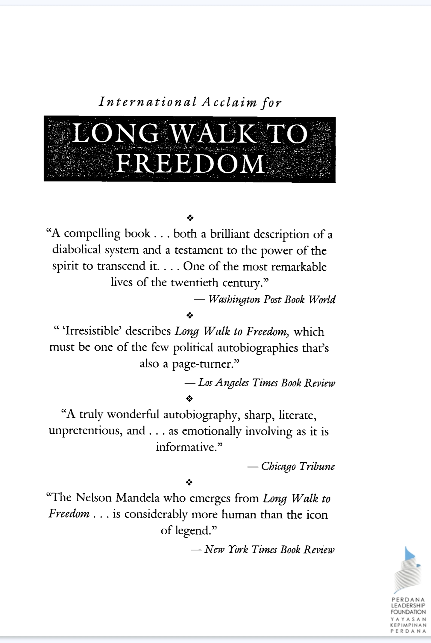 Long Walk to Freedom, The Autobiography of Nelson Mandela