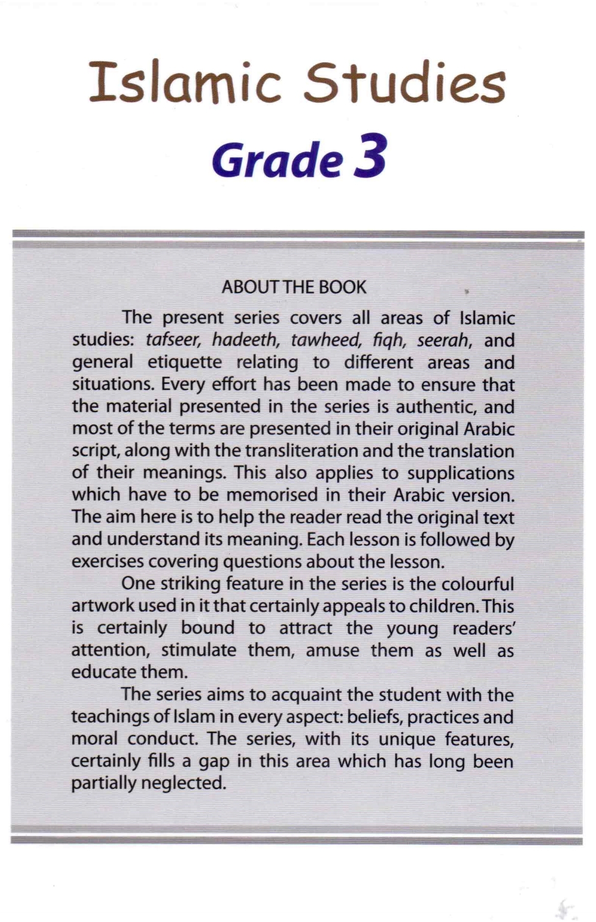 Islamic Studies Grade 3, Comprehensive educational book for Grade 3 students, by Molvi Abdul Aziz