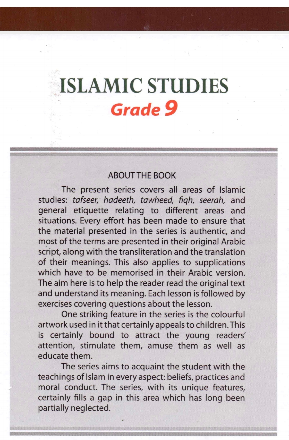 Grade 9 Islamic Studies, Comprehensive Islamic education for Grade 9 by Molvi Abdul Aziz
