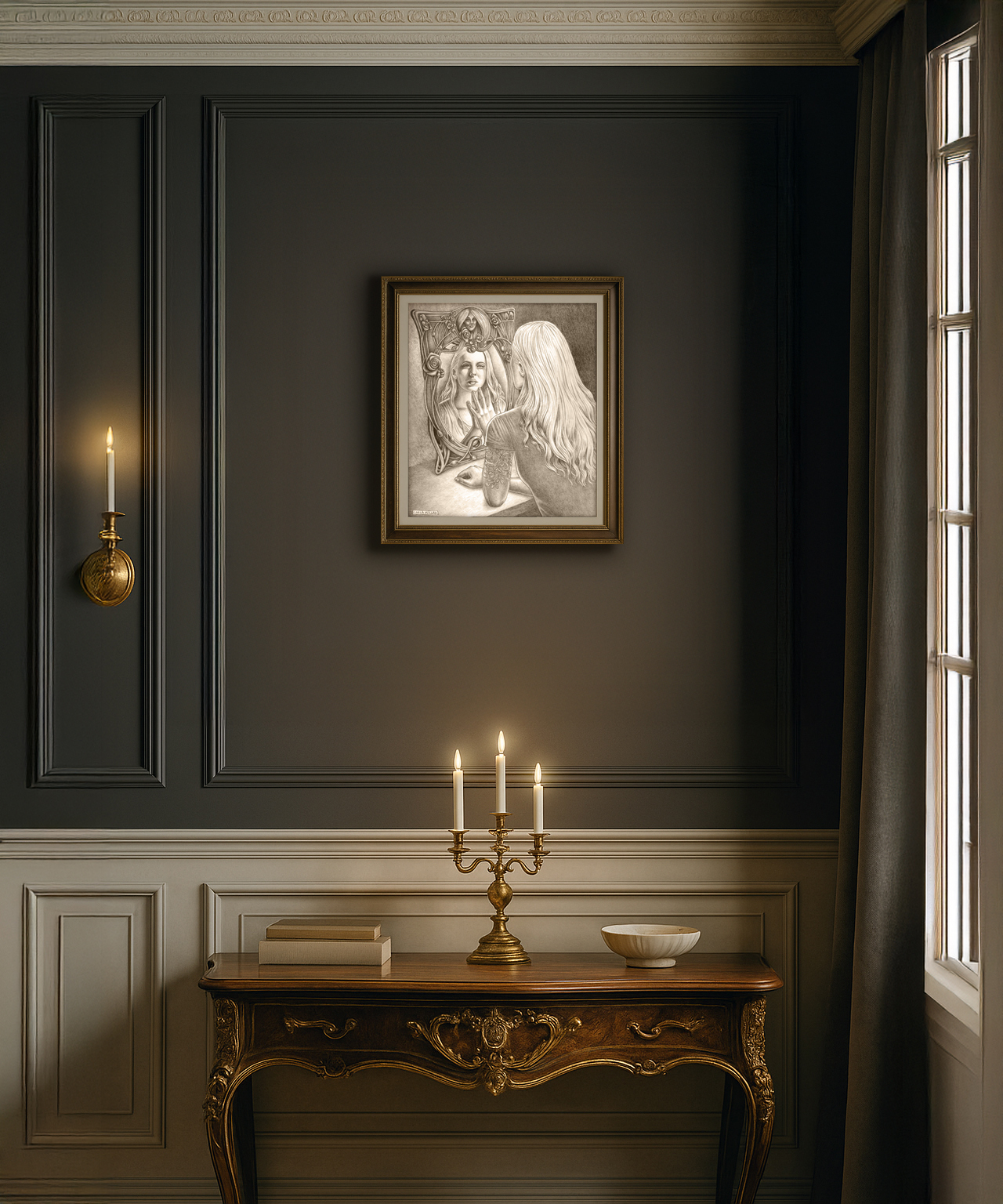Woman and Mirror Fine Art Print