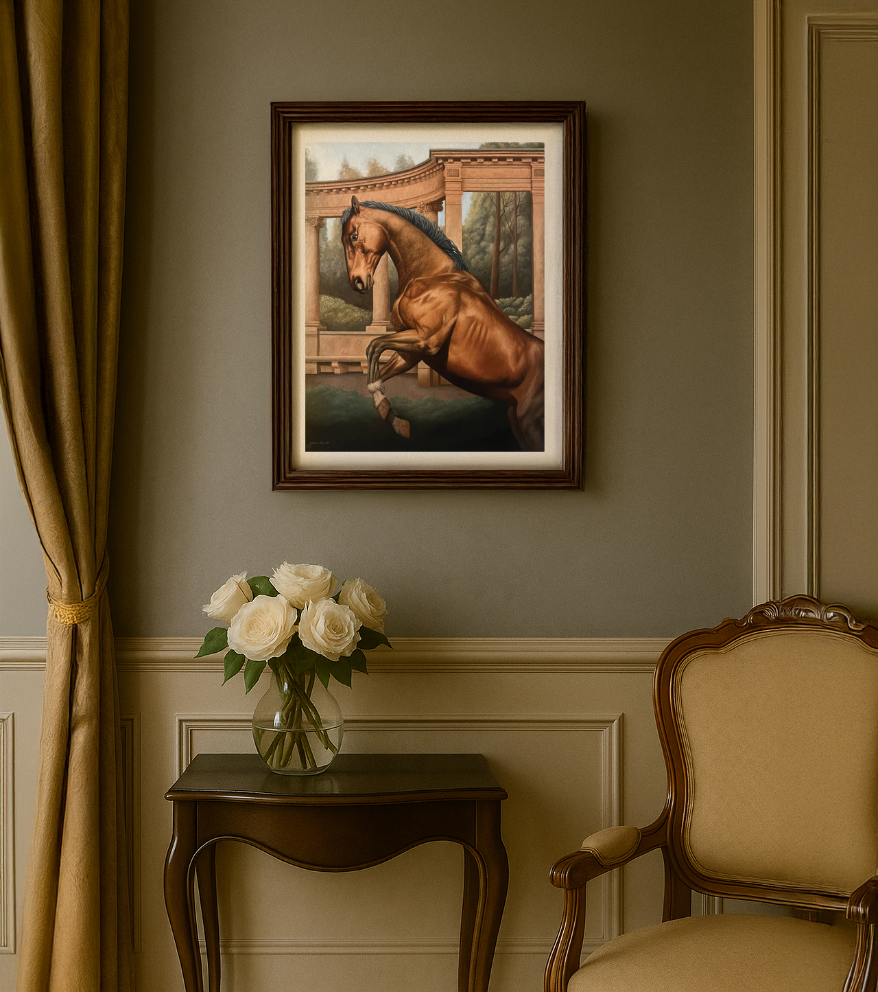 Rearing Horse in European Park Fine Art Print