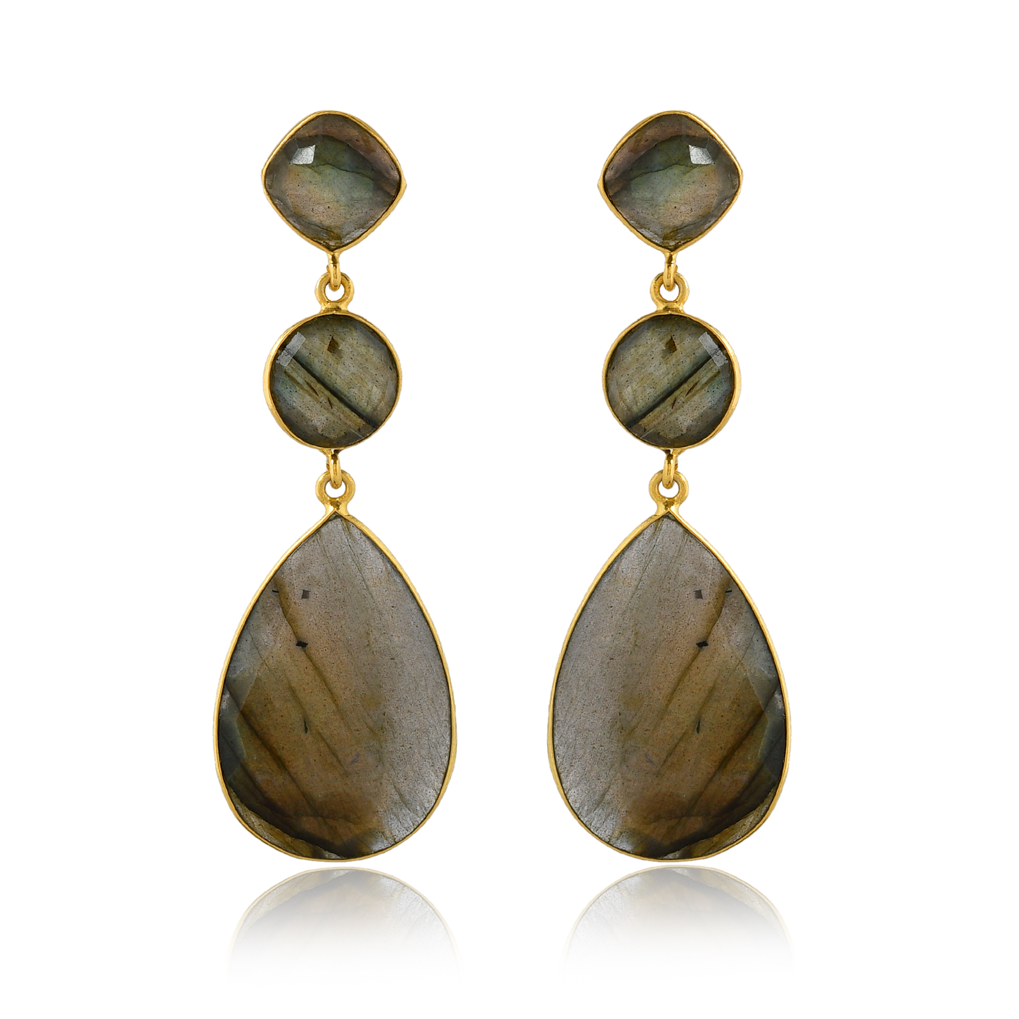 Natural Labradorite Gemstone Earrings Wholesale Indian Jewelry Beautiful Design 925 Sterling Silver Gold Plated Earring (VVJGE 01)