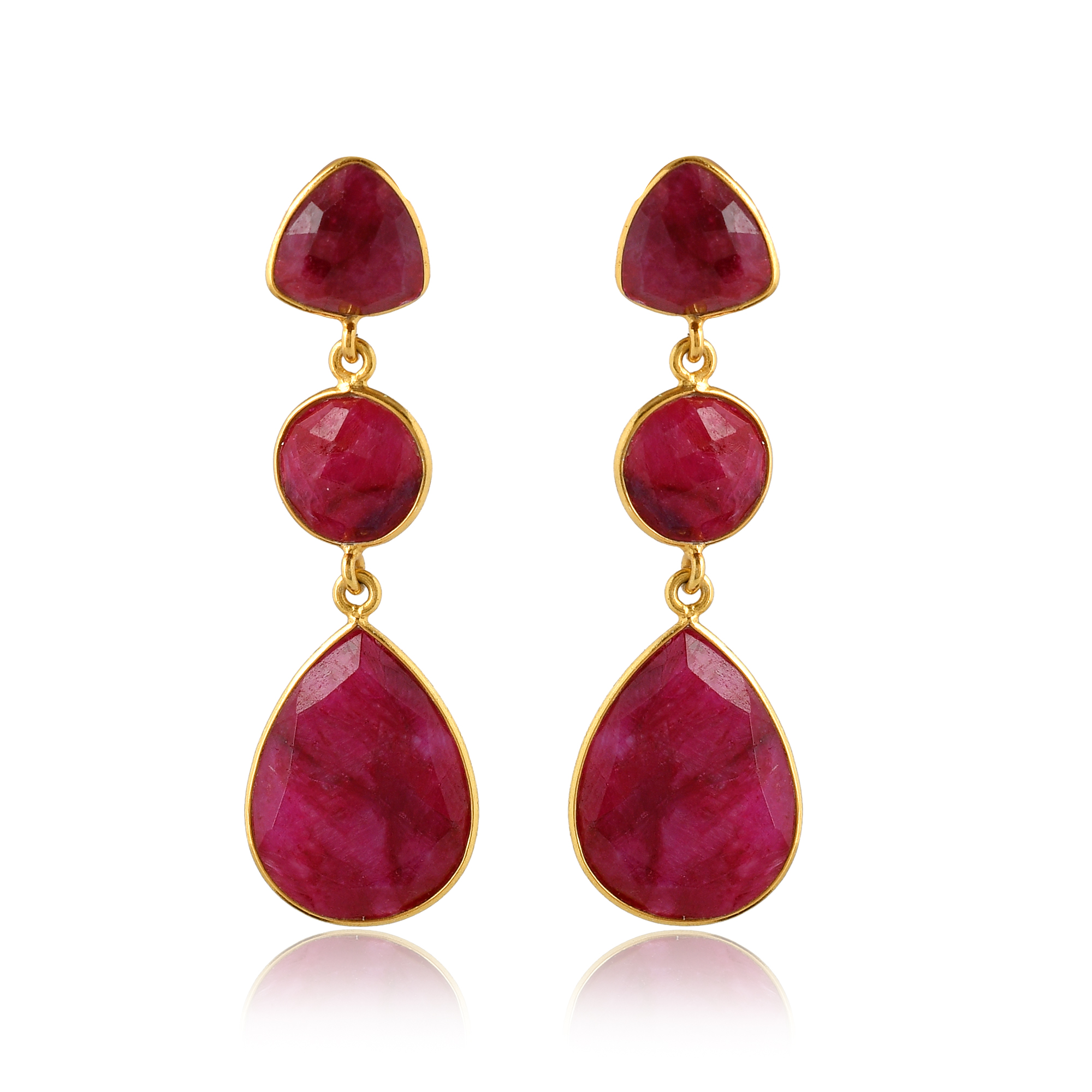 Top Selling Indian Style Dyed Ruby Gemstone Earring High Quality Gold Plated 925 Sterling Silver (VVJGE 02)