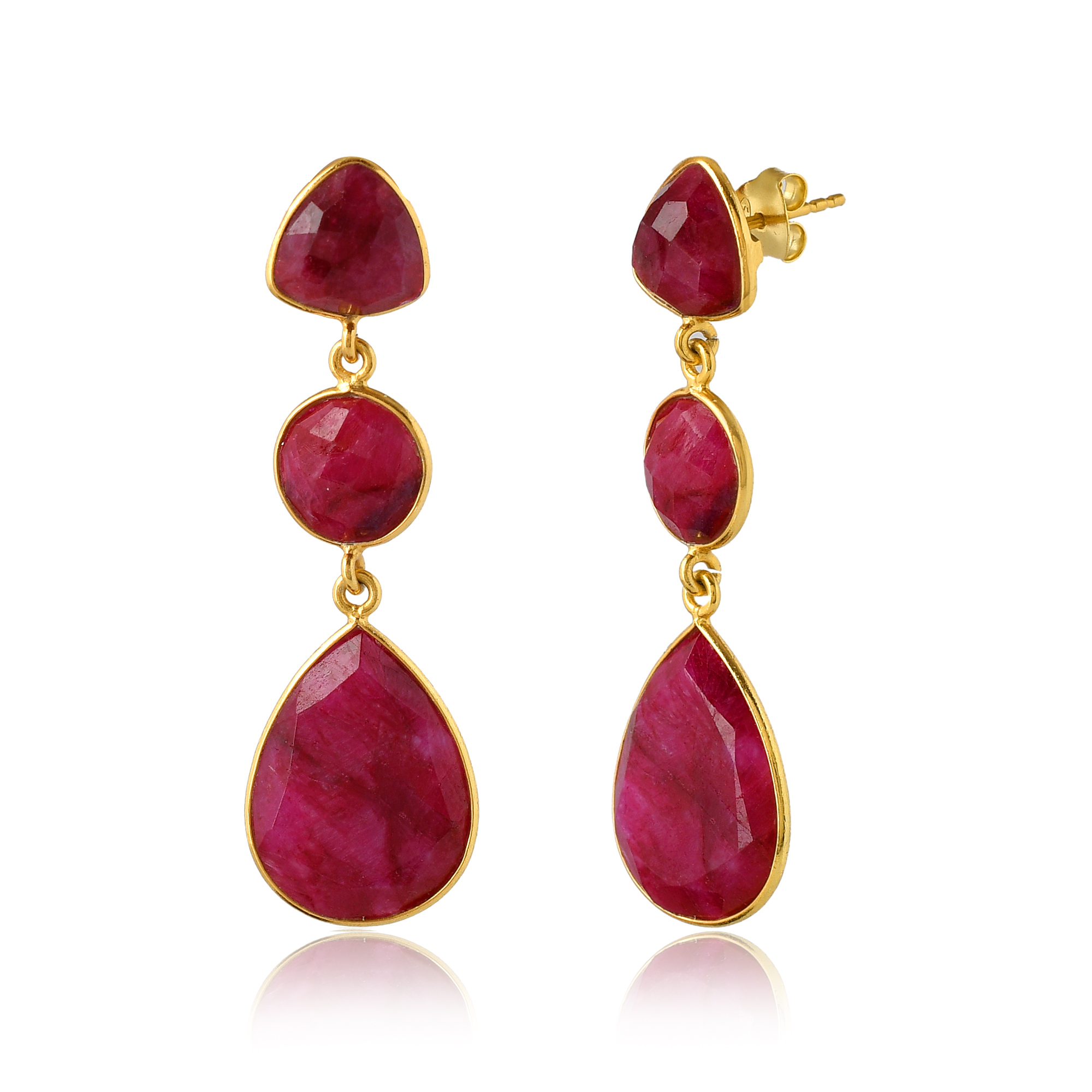 Top Selling Indian Style Dyed Ruby Gemstone Earring High Quality Gold Plated 925 Sterling Silver (VVJGE 02)