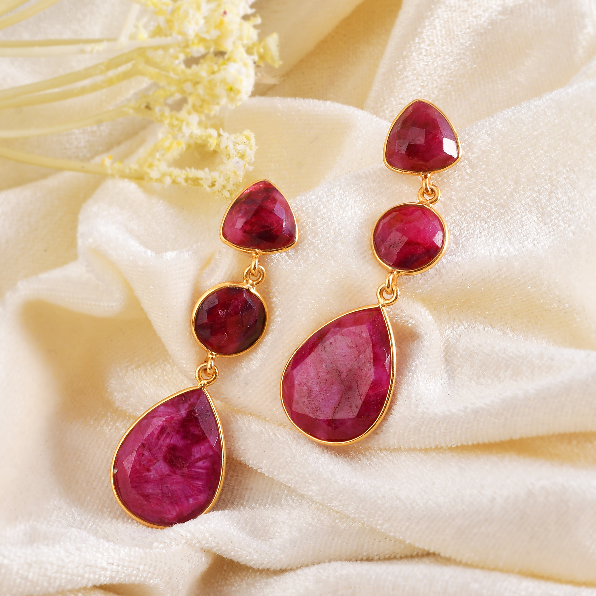 Top Selling Indian Style Dyed Ruby Gemstone Earring High Quality Gold Plated 925 Sterling Silver (VVJGE 02)