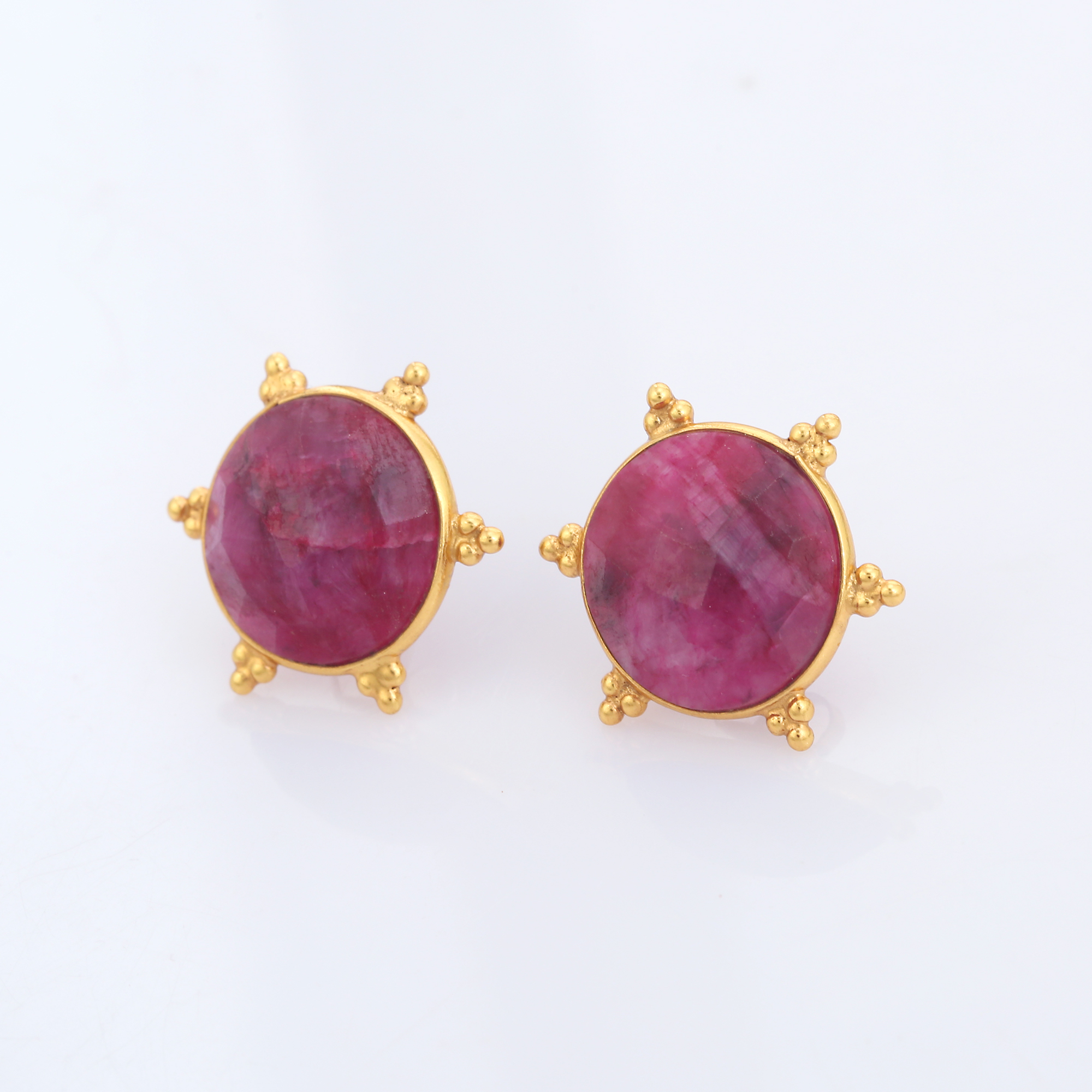 Natural Dyad Ruby Ear Stud 925 Starling Silver For Woman And Girls New Design Simple 18k gold plated (VVJGS 01)