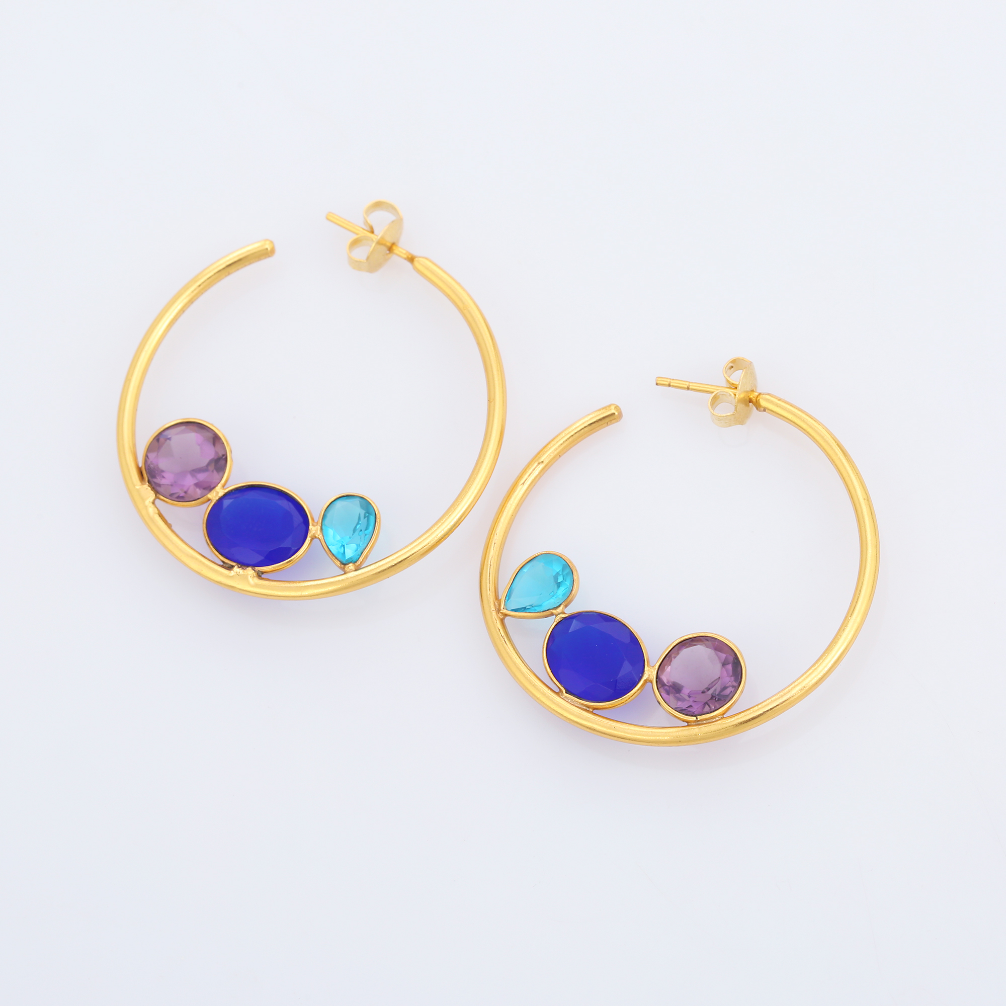 Multi Stone And Multi Color popular Hot Hoop Earring 925 Sterling Silver 18k Gold Plated Earring For Woman And Girls (VVJGH 01)