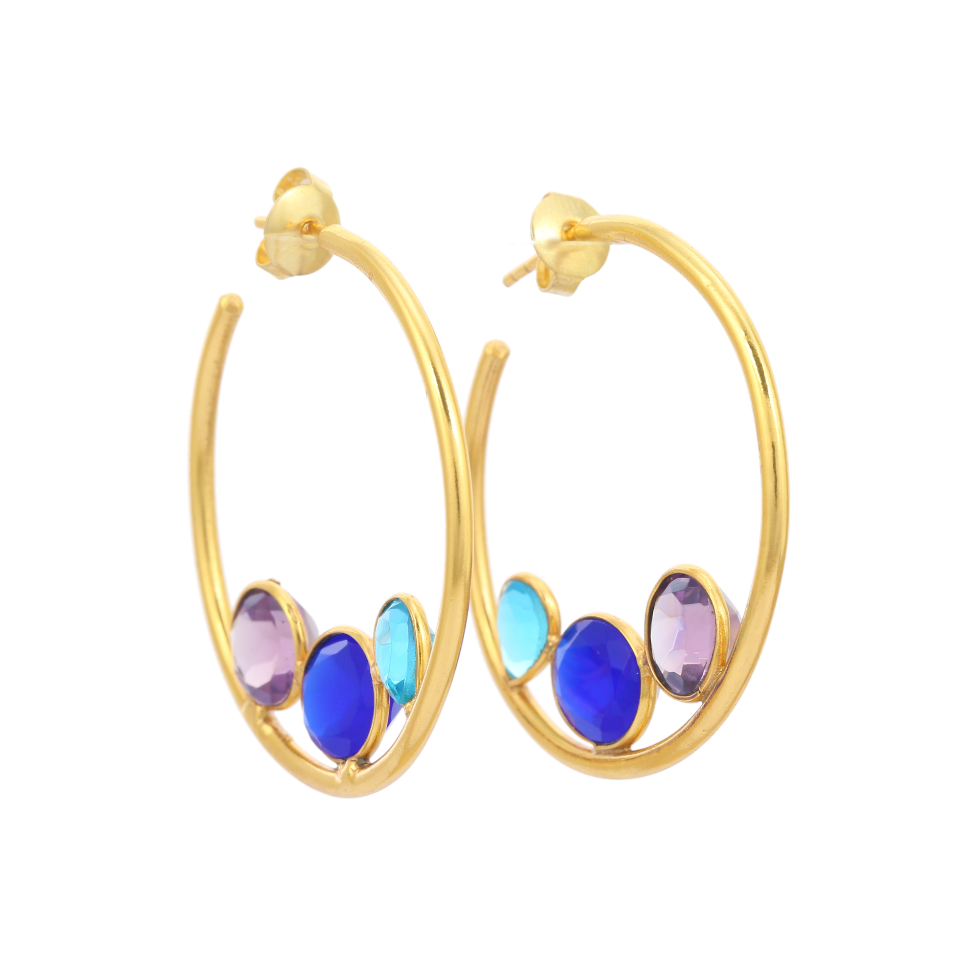 Multi Stone And Multi Color popular Hot Hoop Earring 925 Sterling Silver 18k Gold Plated Earring For Woman And Girls (VVJGH 01)