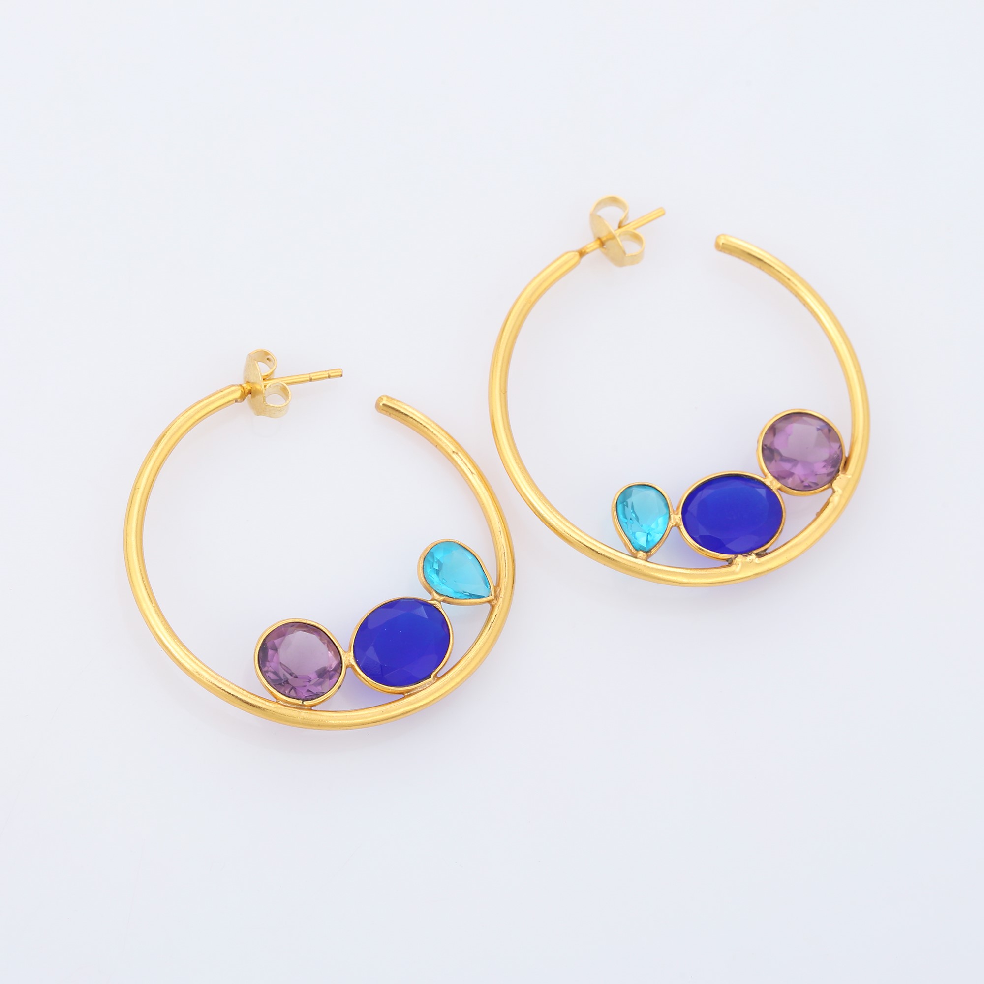 Multi Stone And Multi Color popular Hot Hoop Earring 925 Sterling Silver 18k Gold Plated Earring For Woman And Girls (VVJGH 01)