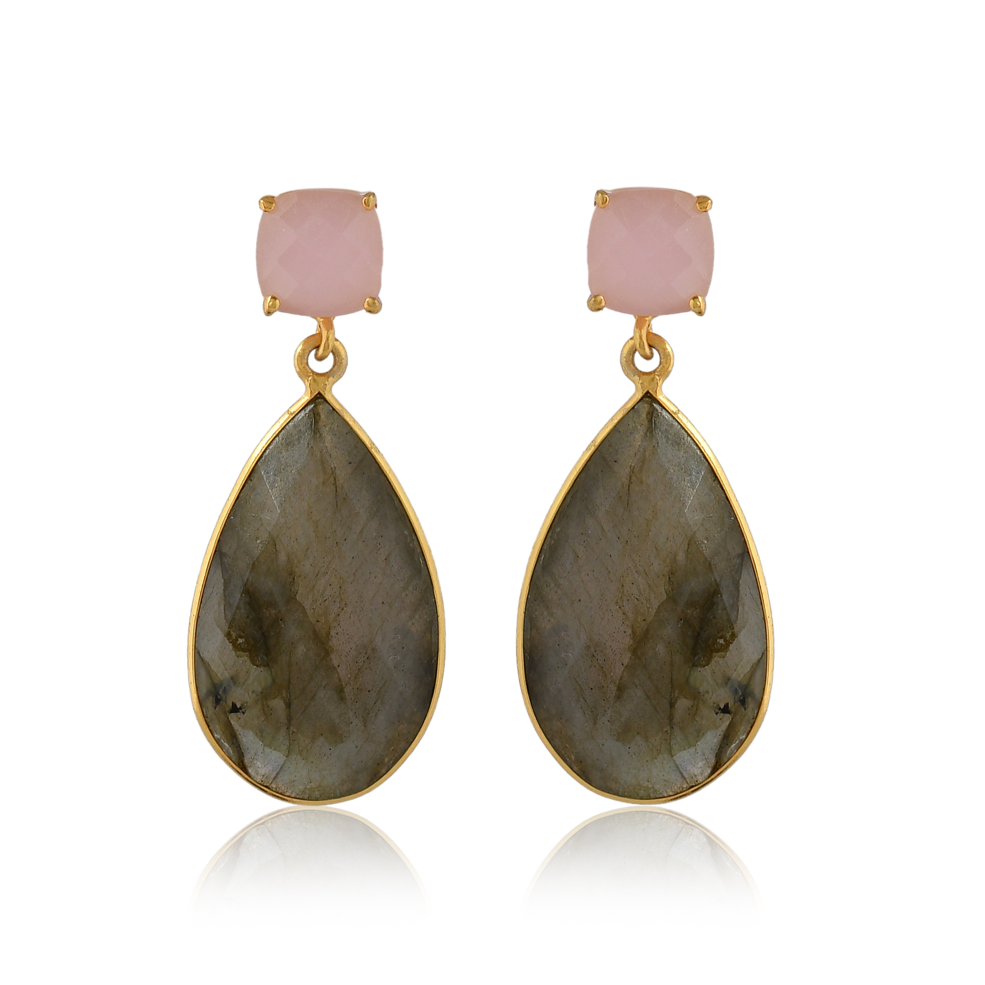 Top New Arrival 925 Sterling Silver Huggie Earrings Pink Quartz Natural Labradorite Indian Fashion Jewelry for Women (VVJGE 04)