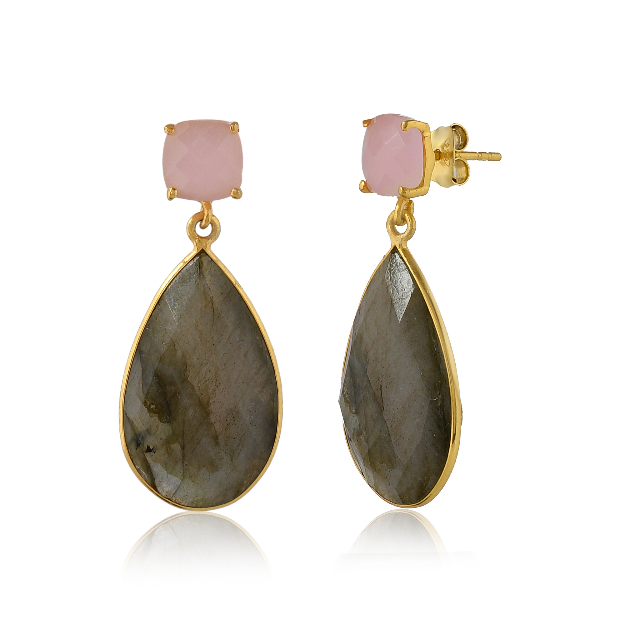 Top New Arrival 925 Sterling Silver Huggie Earrings Pink Quartz Natural Labradorite Indian Fashion Jewelry for Women (VVJGE 04)