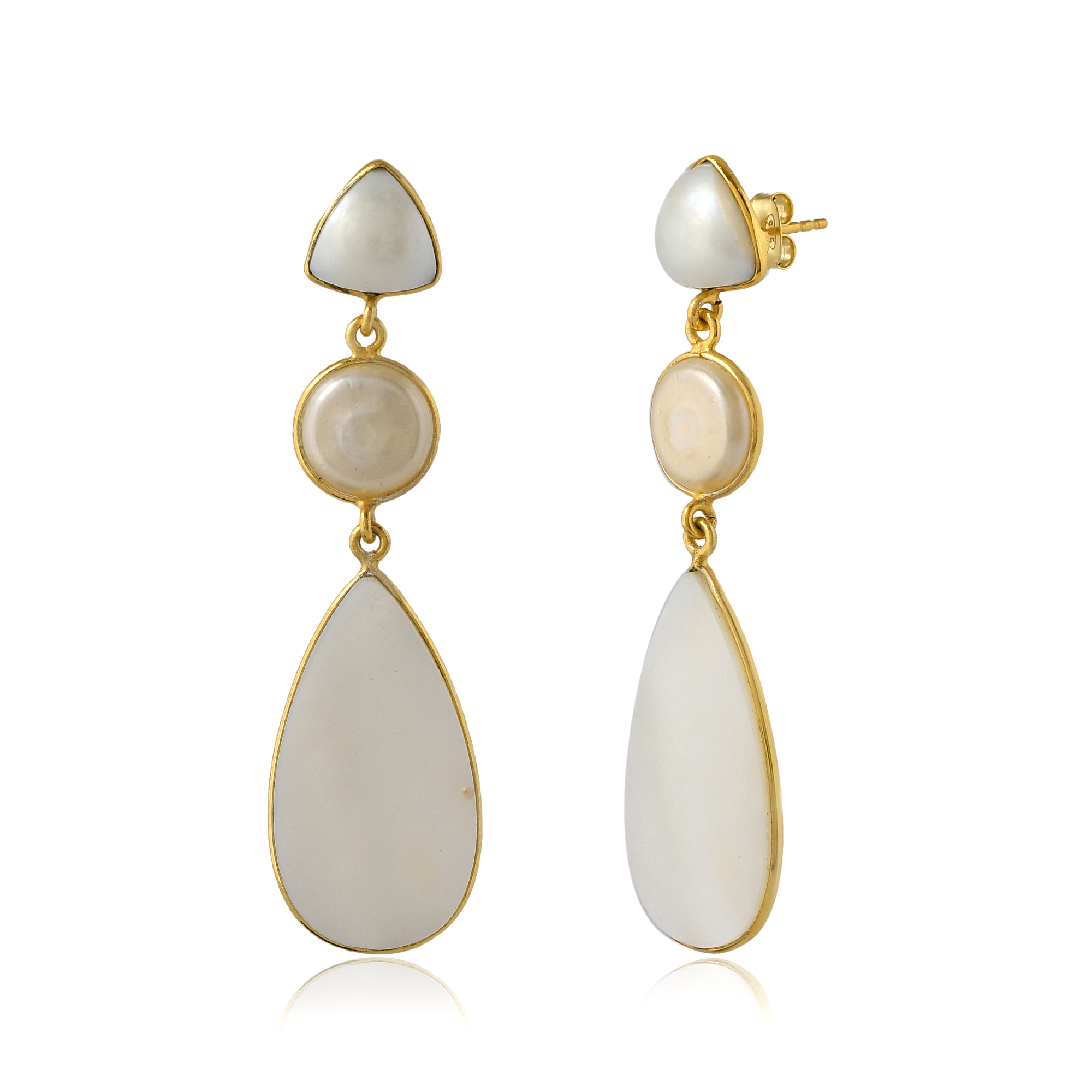 925 sterling silver fresh water cultured natural real freshwater pearl Long Earring 18k Gold Paleted Earring (VVJGE 05)