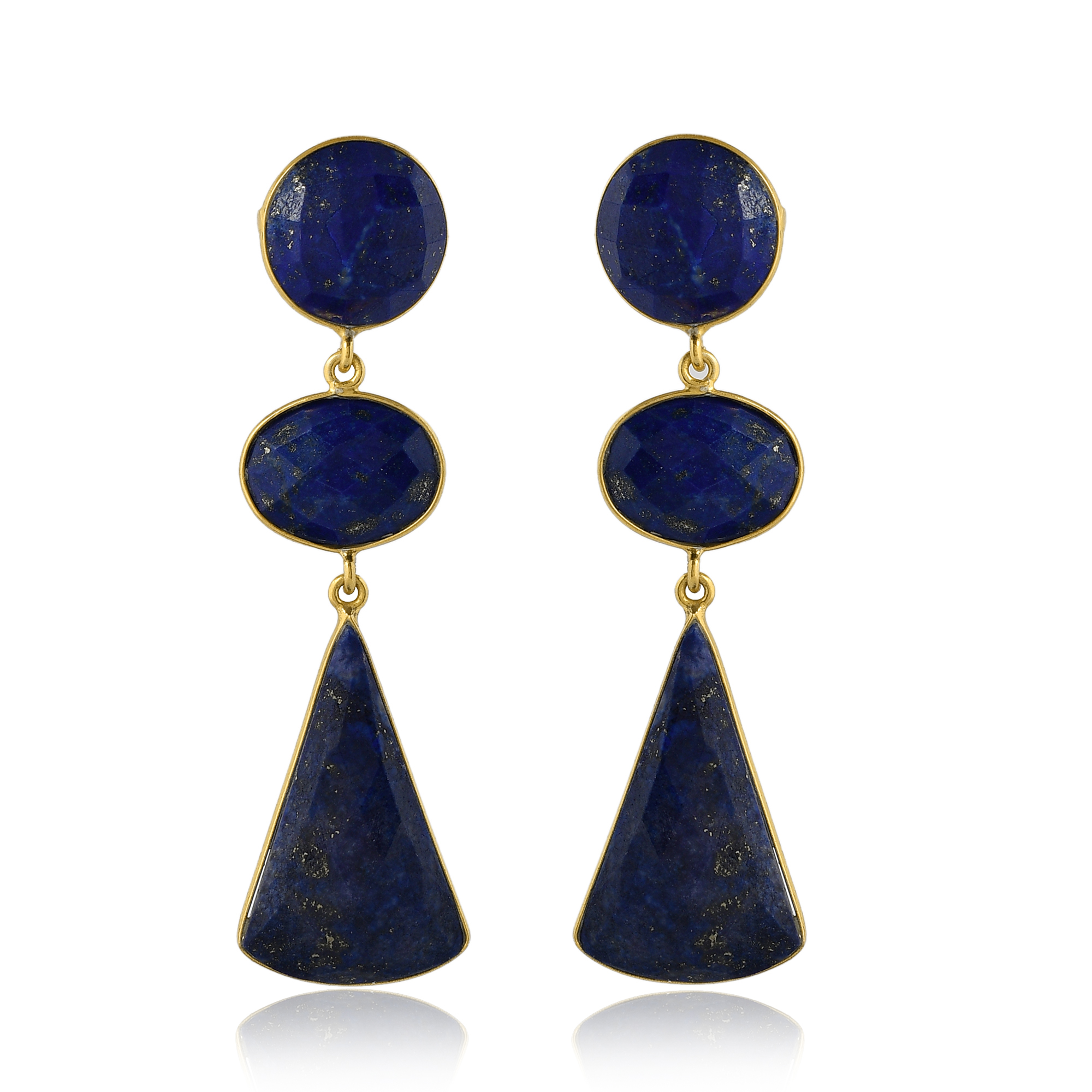 Top Natural Lapis Gemstone Long Earring Fashionable Gold Plated Attractive Jewelry for Women and Girls (VVJGE 06)