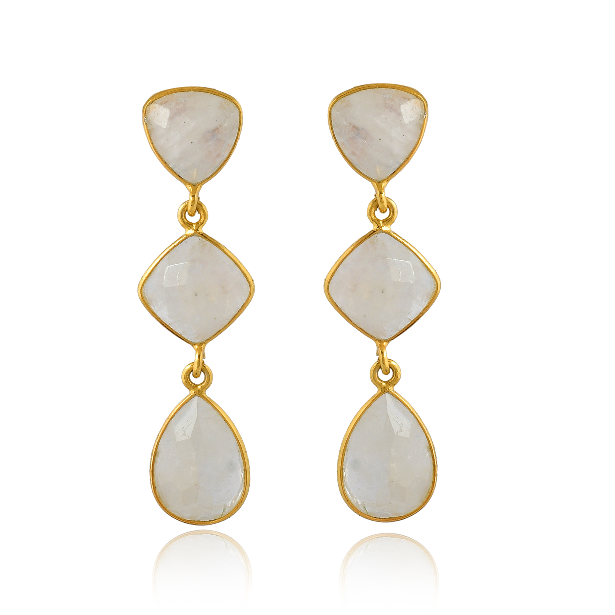 Hot Selling Fashionable Long White Rainbow Stone Drop Earrings for Women and Girls Natural Semiprecious Beautiful Jewelry (VVJGE 07)