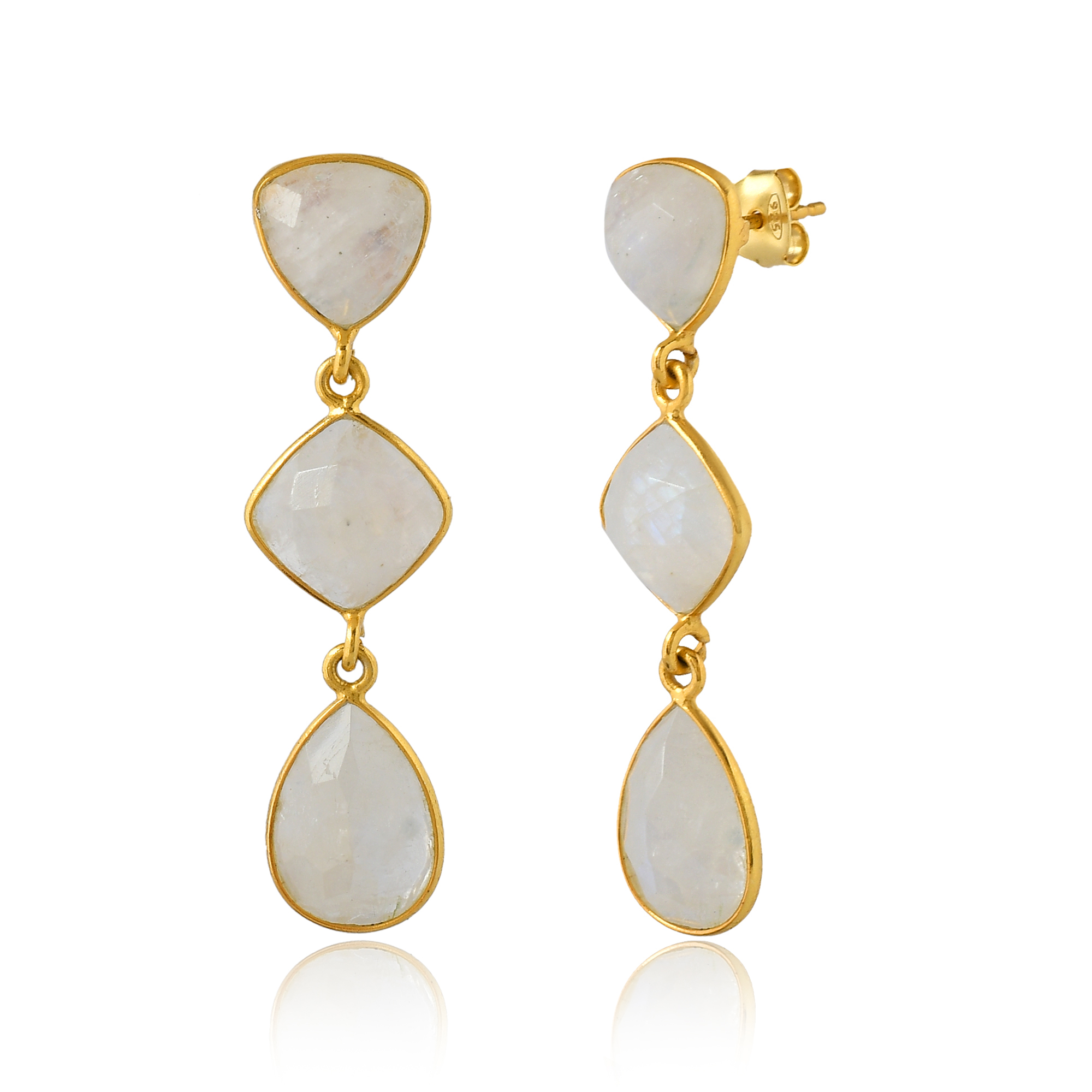 Hot Selling Fashionable Long White Rainbow Stone Drop Earrings for Women and Girls Natural Semiprecious Beautiful Jewelry (VVJGE 07)