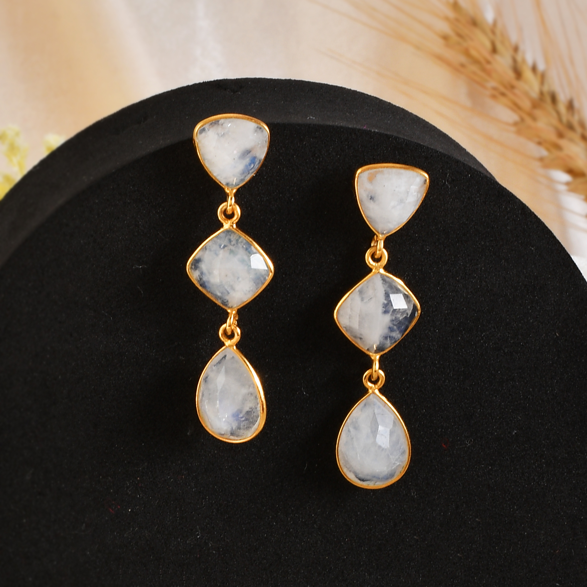 Hot Selling Fashionable Long White Rainbow Stone Drop Earrings for Women and Girls Natural Semiprecious Beautiful Jewelry (VVJGE 07)