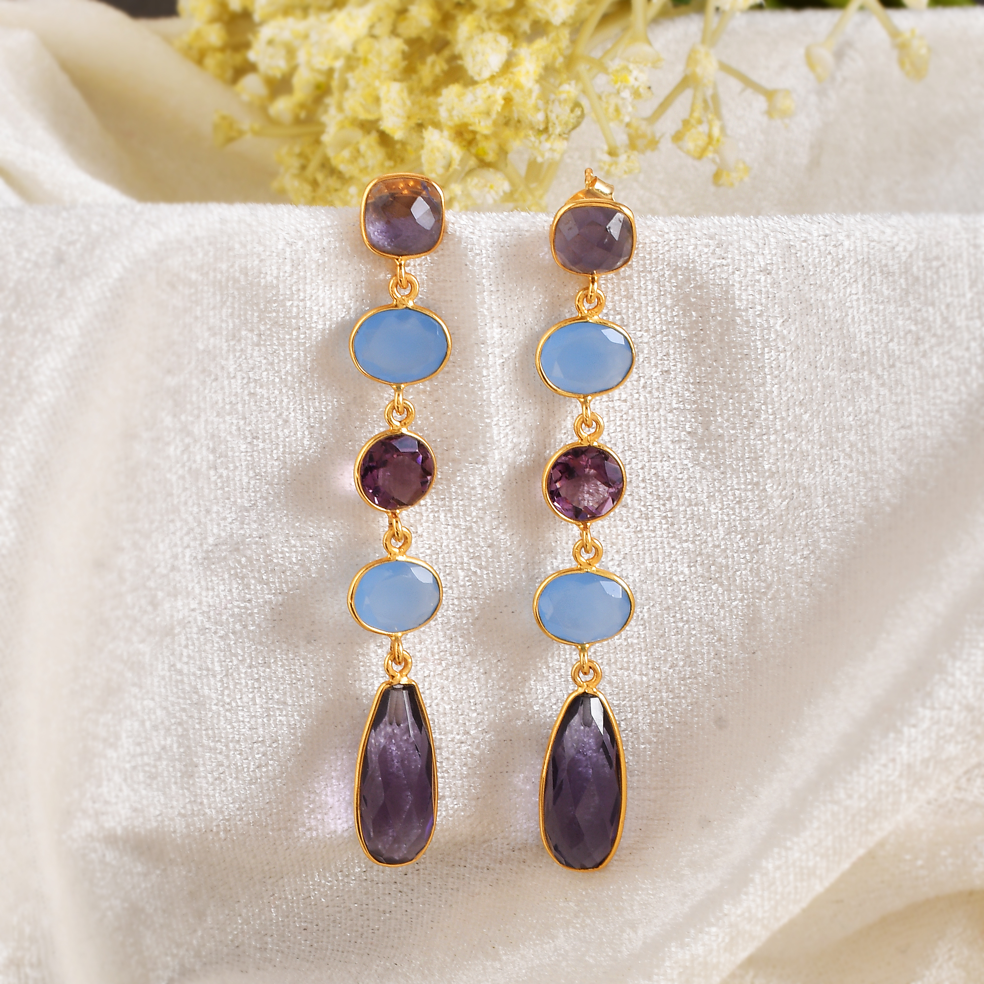 Top Quality Multi Color Long Earring Stylish Beautiful Jewelry Earring Gold Plated Drop Earrings for Women and Girls (VVJGE 08)