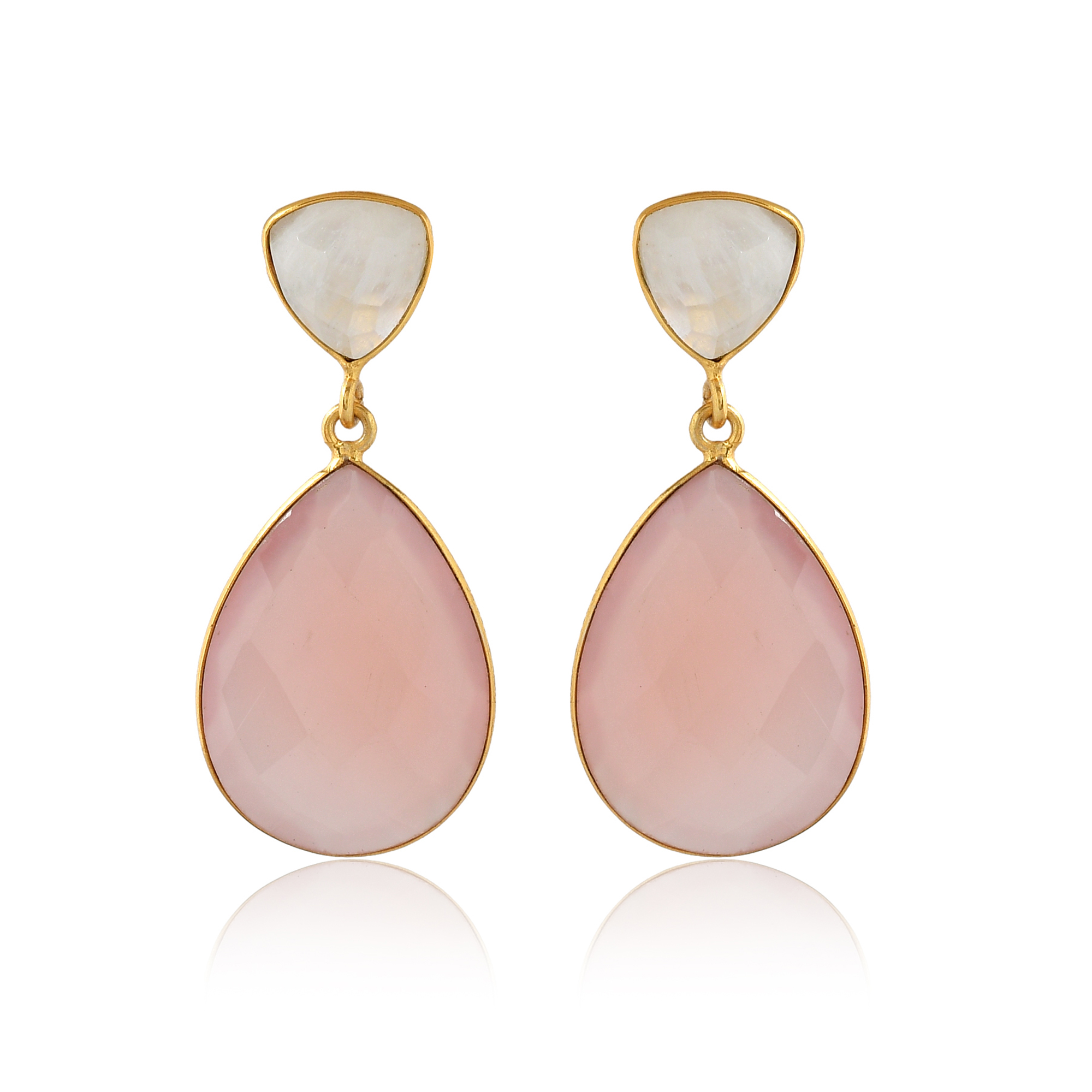 Top Natural Semiprecious White Rainbow Stone Drop Earring Trillion Pear Shape Fashion Jewelry Lovely Earring for Women and Girl (VVJGE 12)