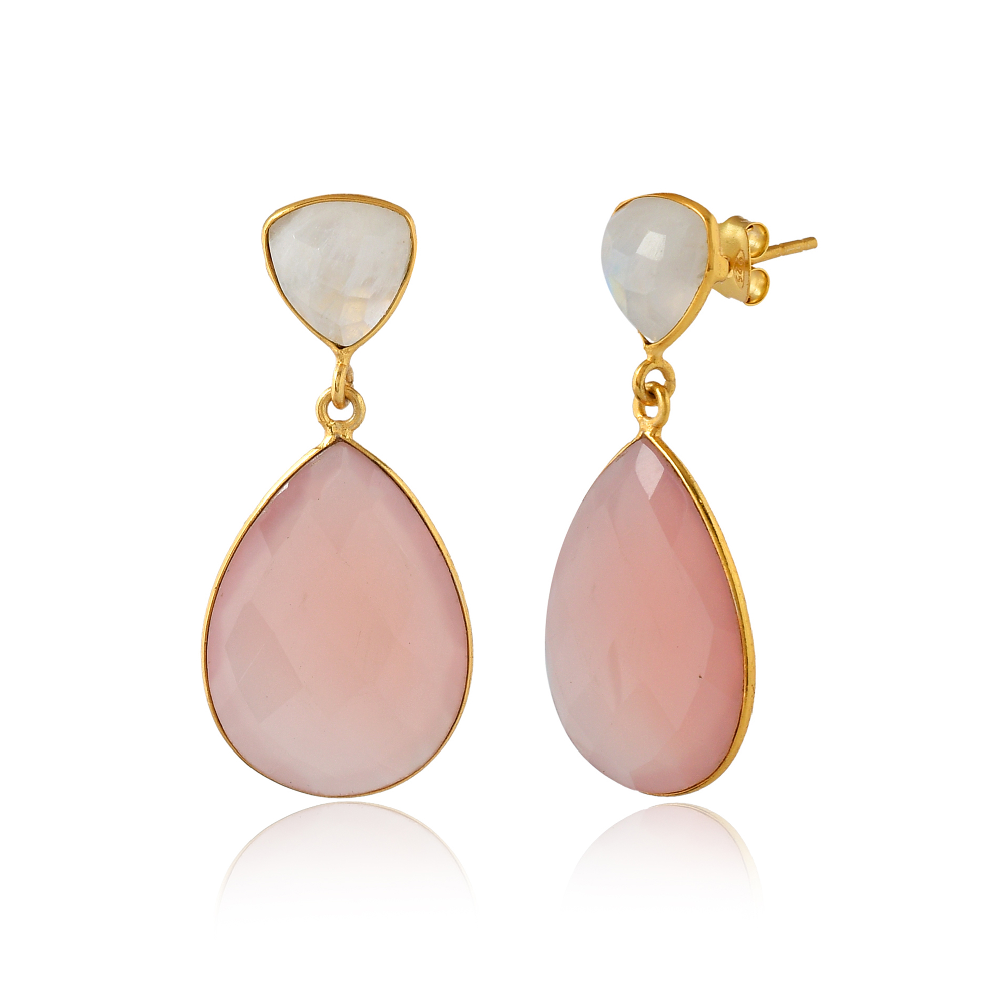 Top Natural Semiprecious White Rainbow Stone Drop Earring Trillion Pear Shape Fashion Jewelry Lovely Earring for Women and Girl (VVJGE 12)