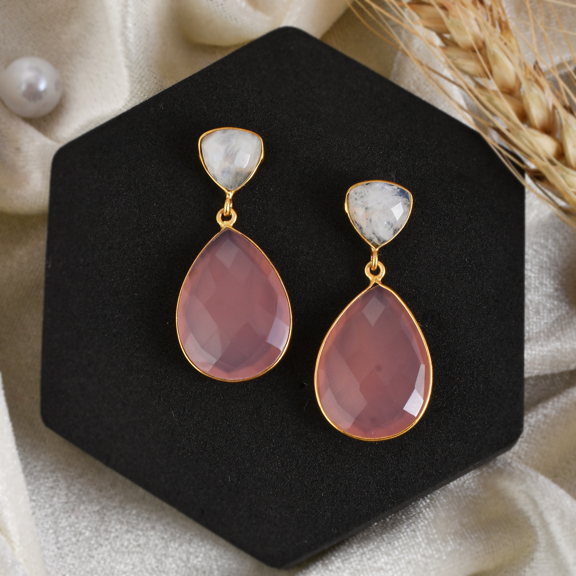 Top Natural Semiprecious White Rainbow Stone Drop Earring Trillion Pear Shape Fashion Jewelry Lovely Earring for Women and Girl (VVJGE 12)