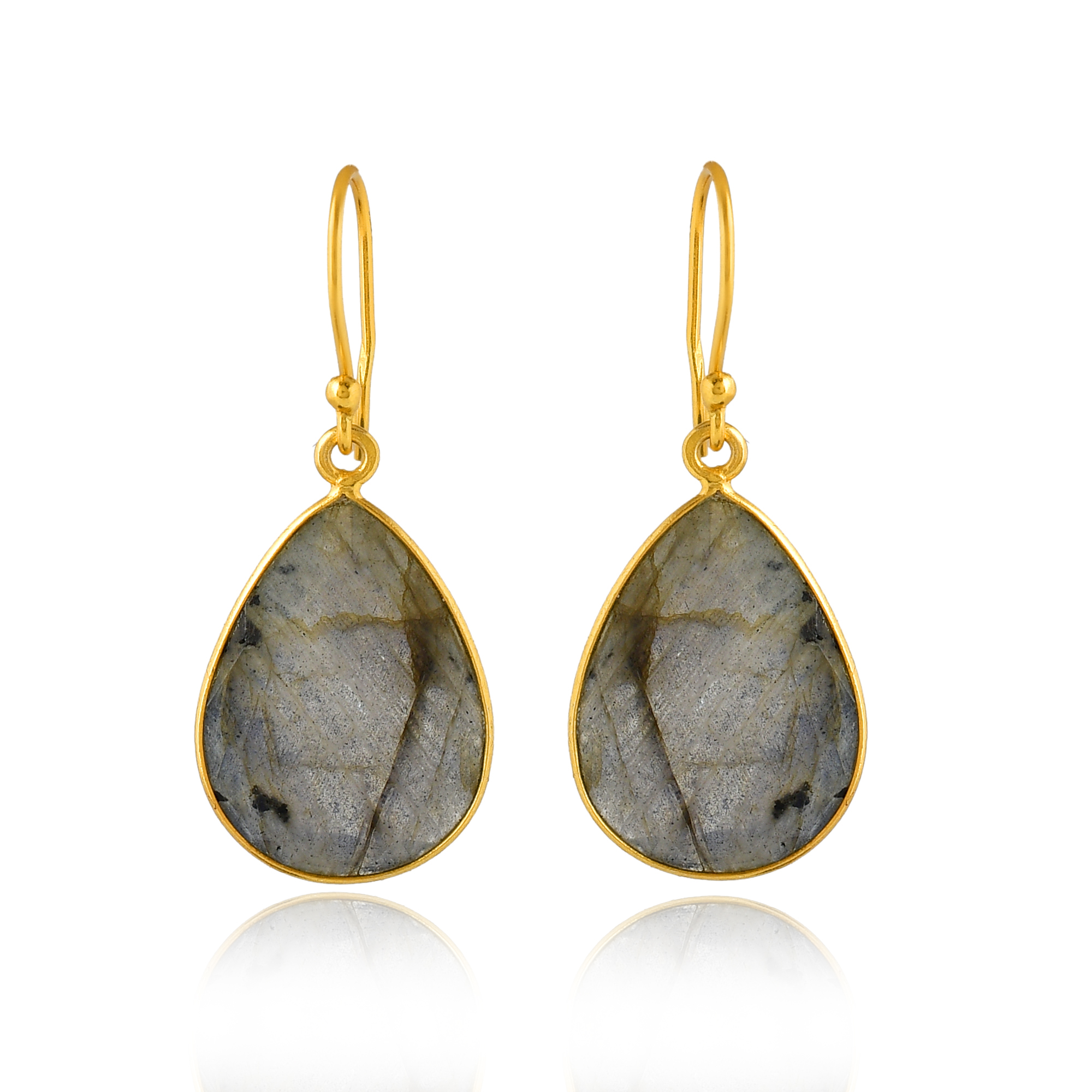 Beautiful Natural Labradorite Stone Drop Earring Gold Plated Stainless Steel Jewelry Girls Women Attractive Diamond Main Stone (VVJGE 14)