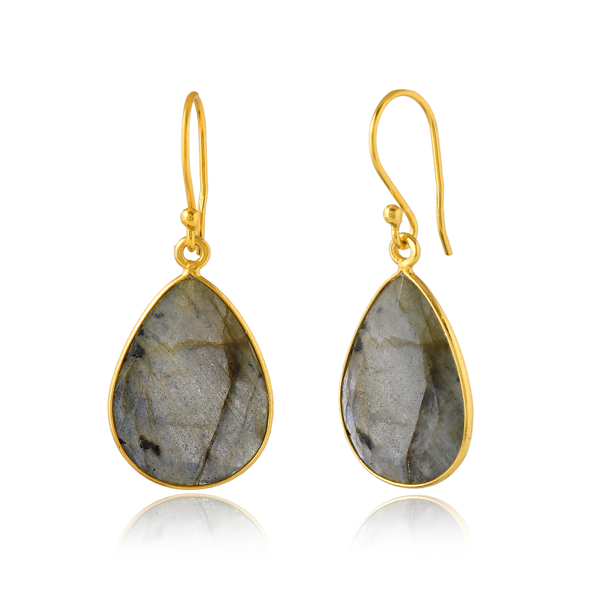 Beautiful Natural Labradorite Stone Drop Earring Gold Plated Stainless Steel Jewelry Girls Women Attractive Diamond Main Stone (VVJGE 14)