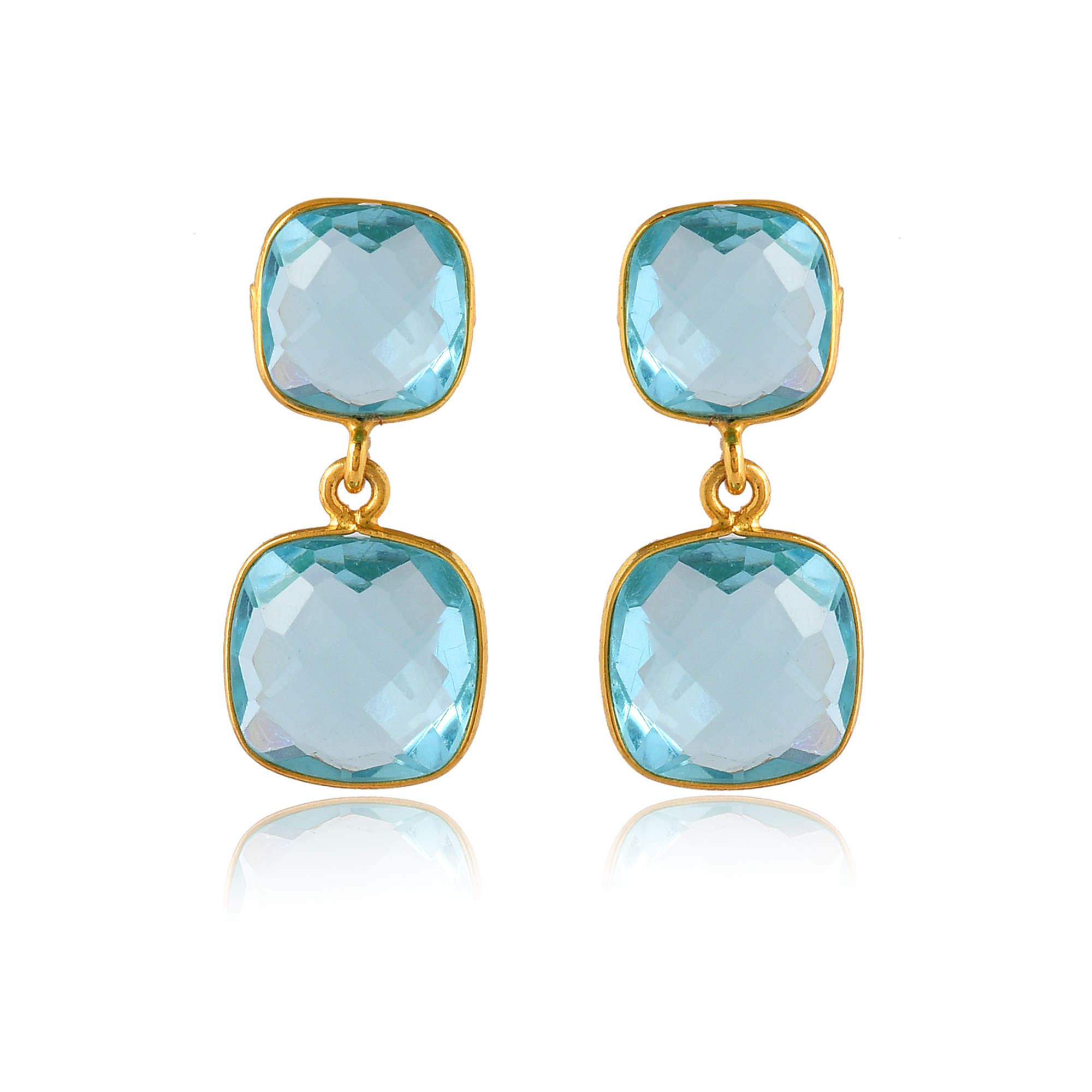 Hot Selling Collection Party Wear Lovely Earring Beautiful Blue Topaz Gold Plated Earring for Young Girls and Women (VVJGE 15)