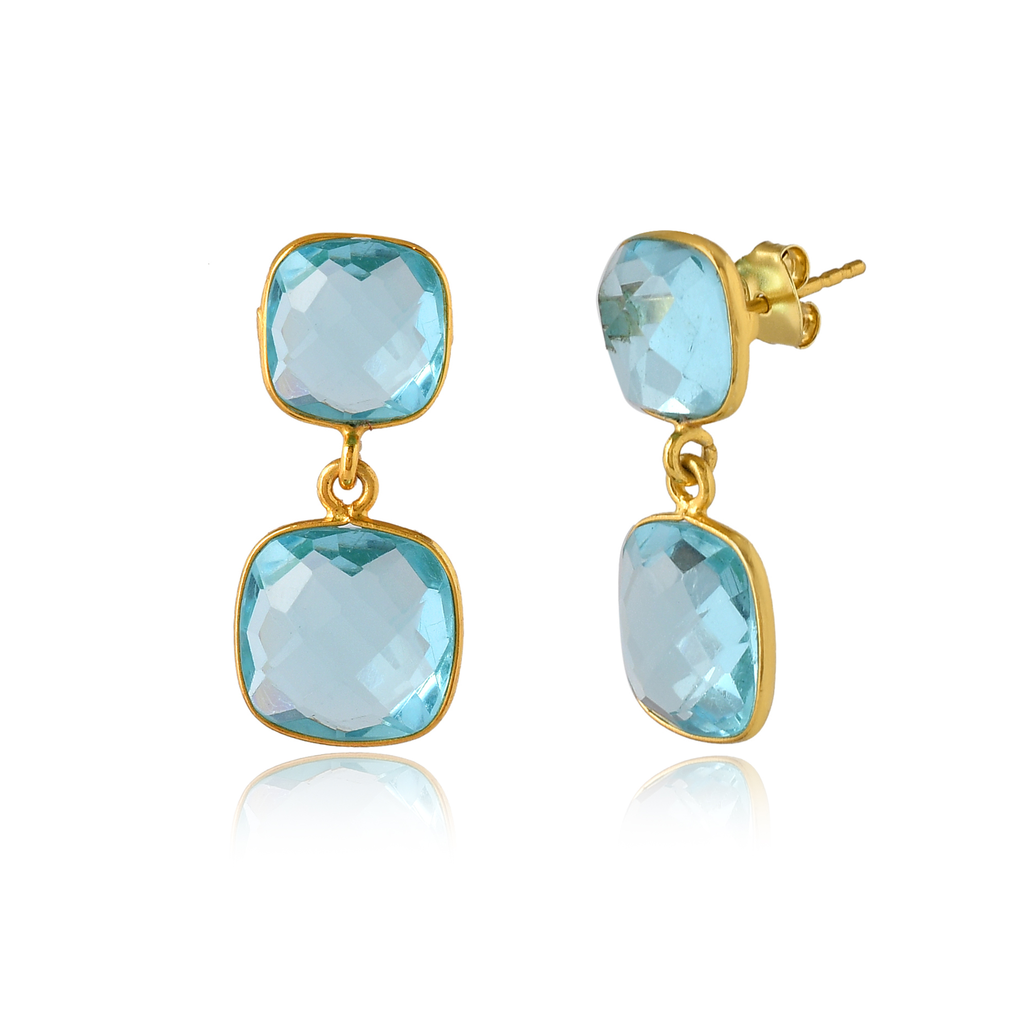 Hot Selling Collection Party Wear Lovely Earring Beautiful Blue Topaz Gold Plated Earring for Young Girls and Women (VVJGE 15)