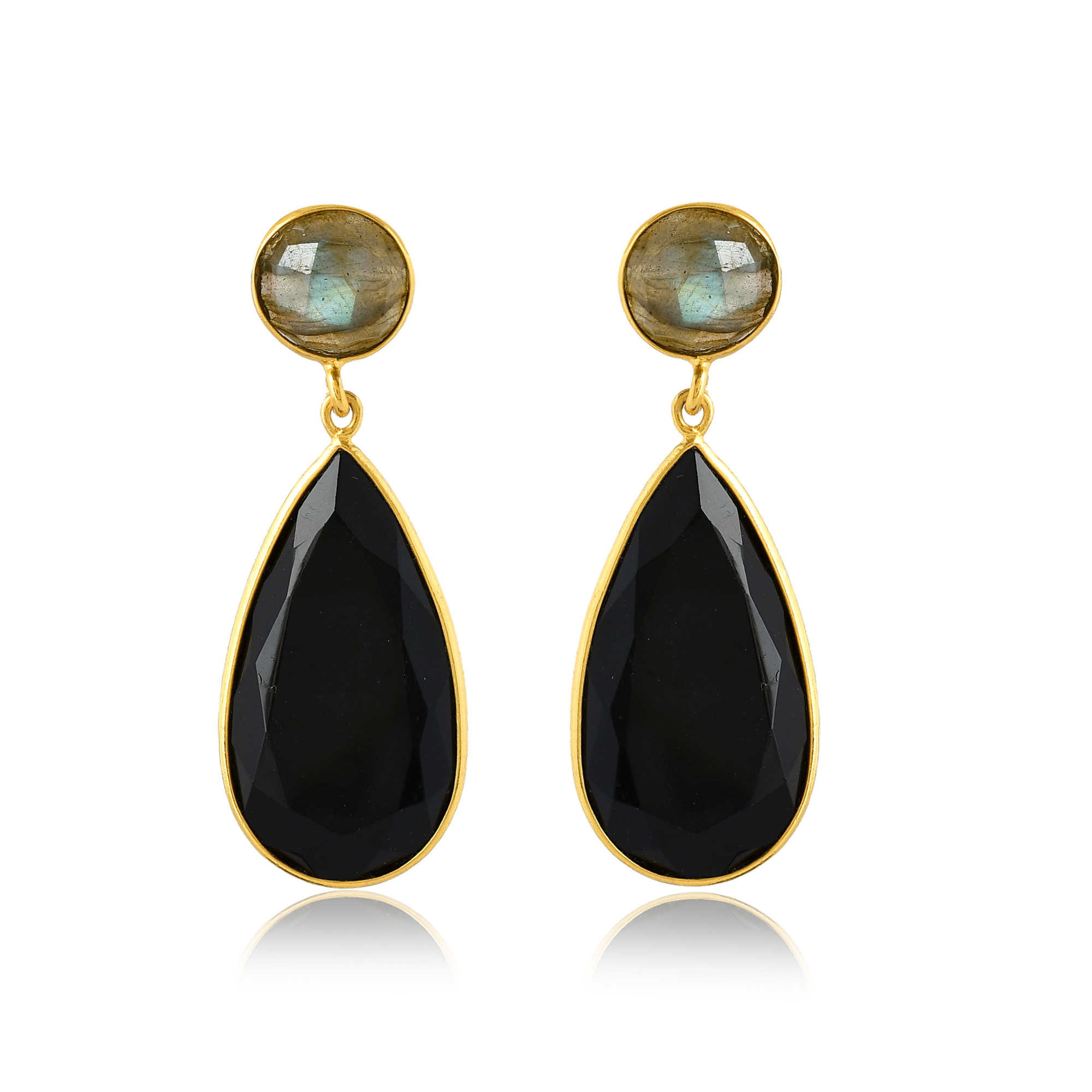 Good Quality Semiprecious Natural Labradorite and Beautiful Black Chalcedony Gemstone Drop Earring for Women and Girls (VVJGE 16)