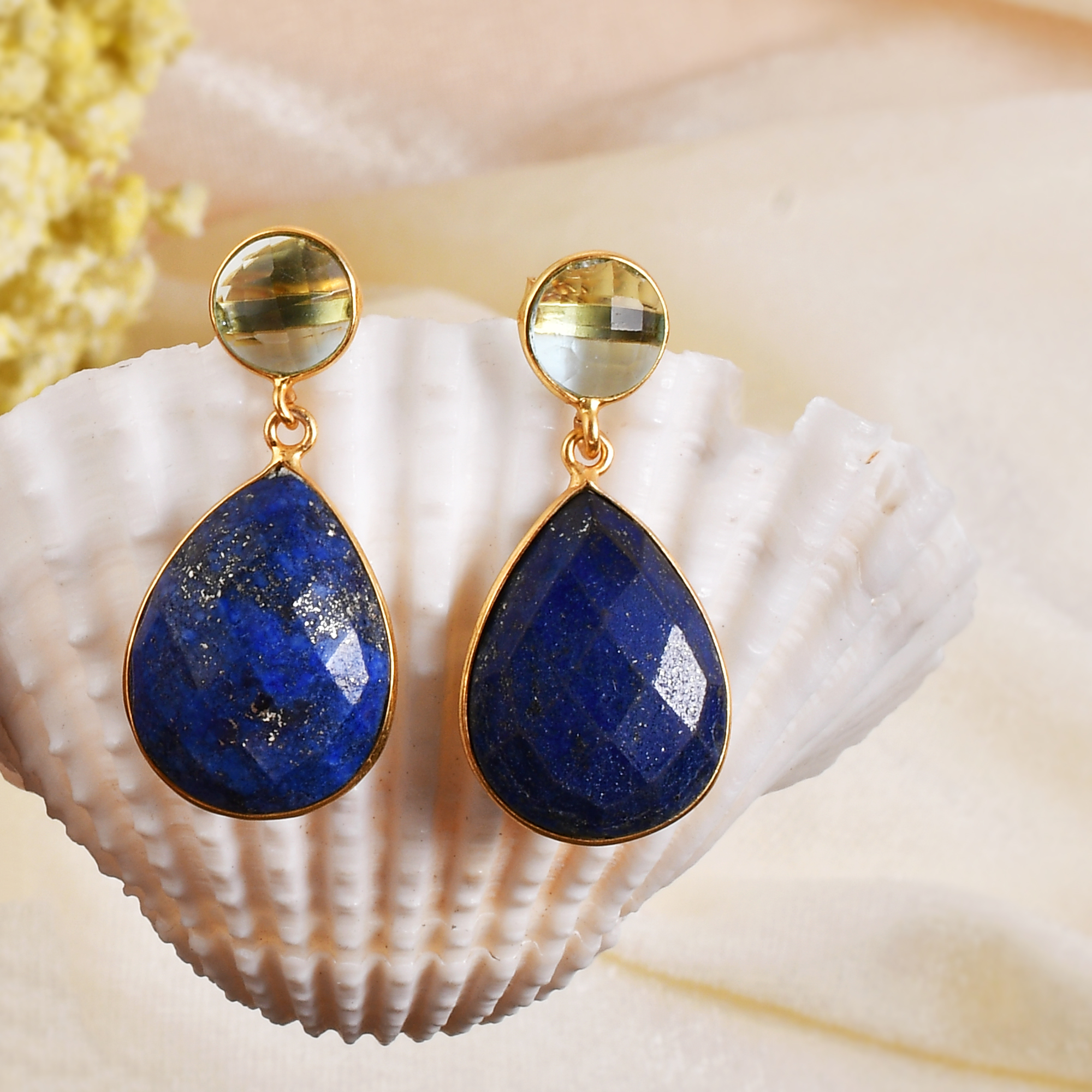 Top Beautiful Blue Topaz and Natural Lapis Gemstone Drop Earring Best Quality Gold Plated Earring Jewelry for Women and Girls (VVJGE 17)