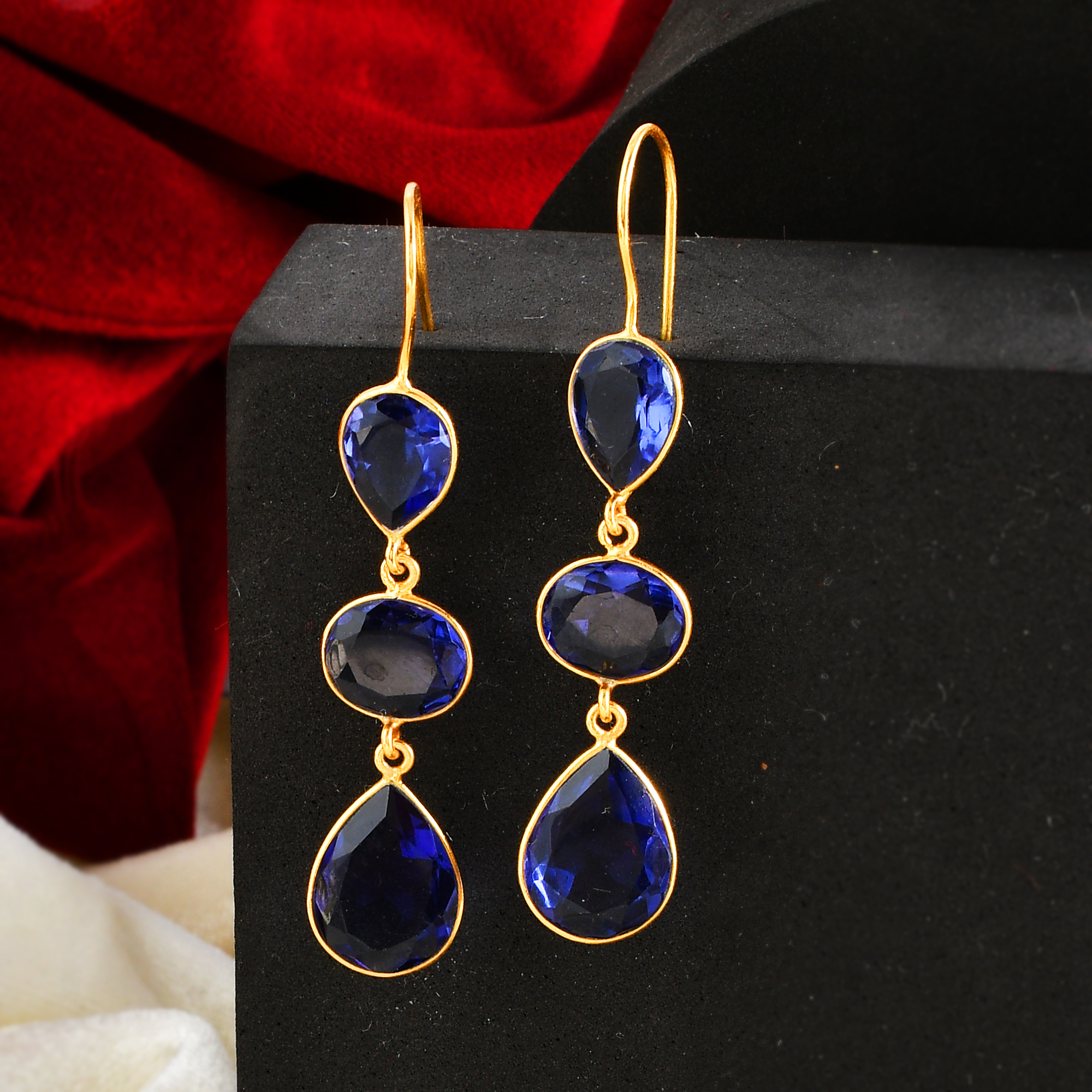 Stylish Fashionable Gold Plated Drop Earrings Long Eye Light Design Wholesale Jewelry for Girls and Women (VVJGE 20)