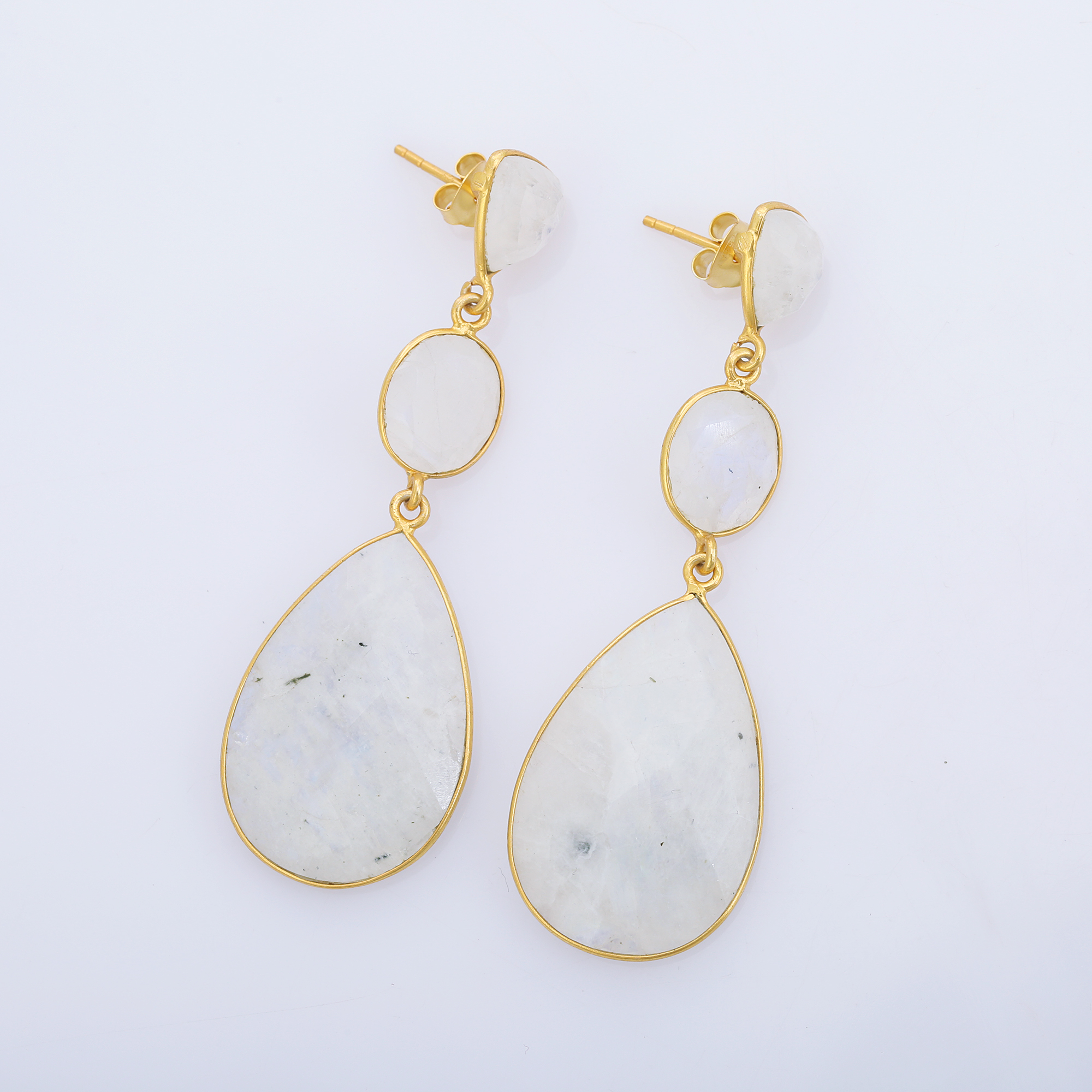 100% Gold Plated Natural White Rainbow Drop Earring Beautiful Fashion Rainbow Stone Jewelry Long Earring for Women and Girls (VVJGE 21)