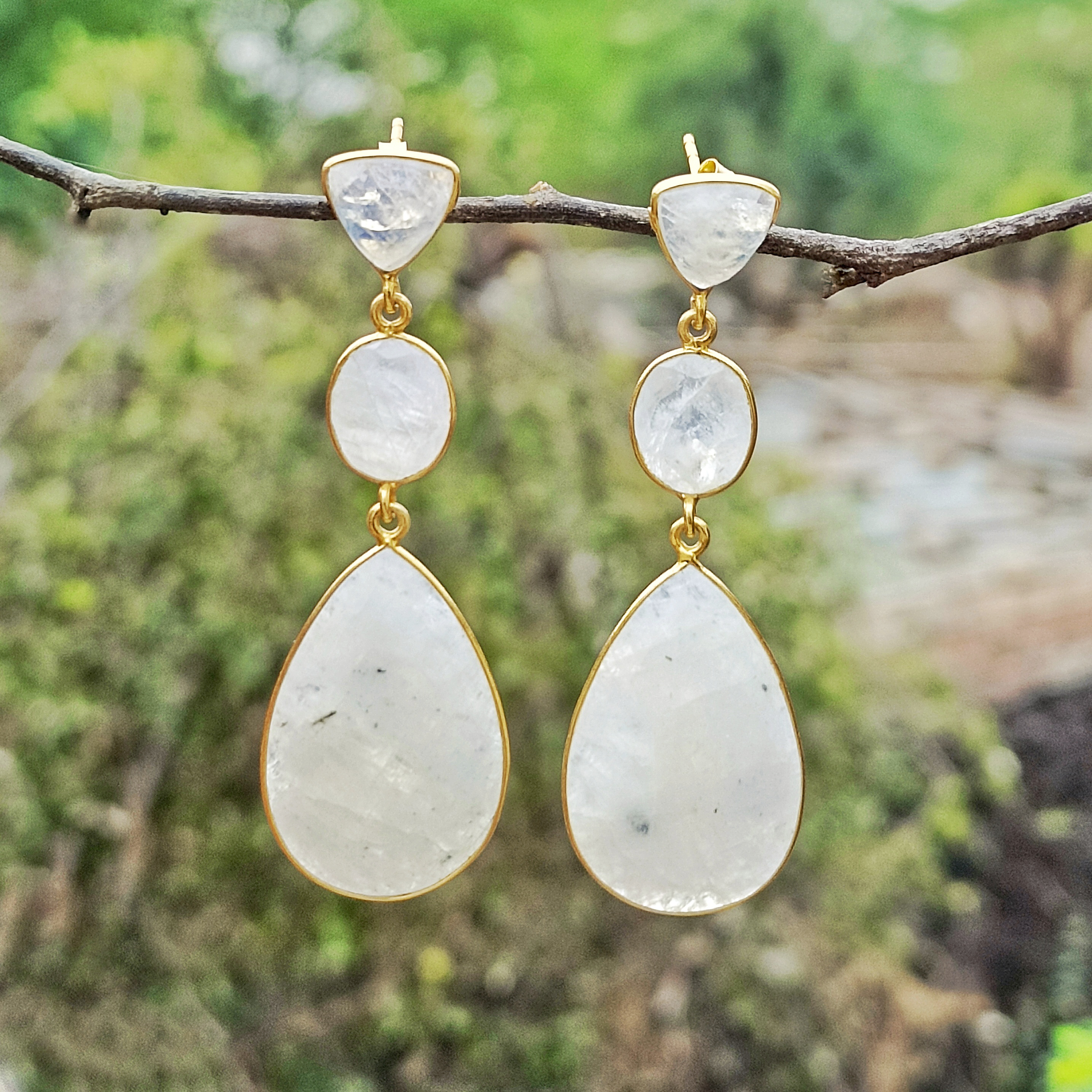 100% Gold Plated Natural White Rainbow Drop Earring Beautiful Fashion Rainbow Stone Jewelry Long Earring for Women and Girls (VVJGE 21)