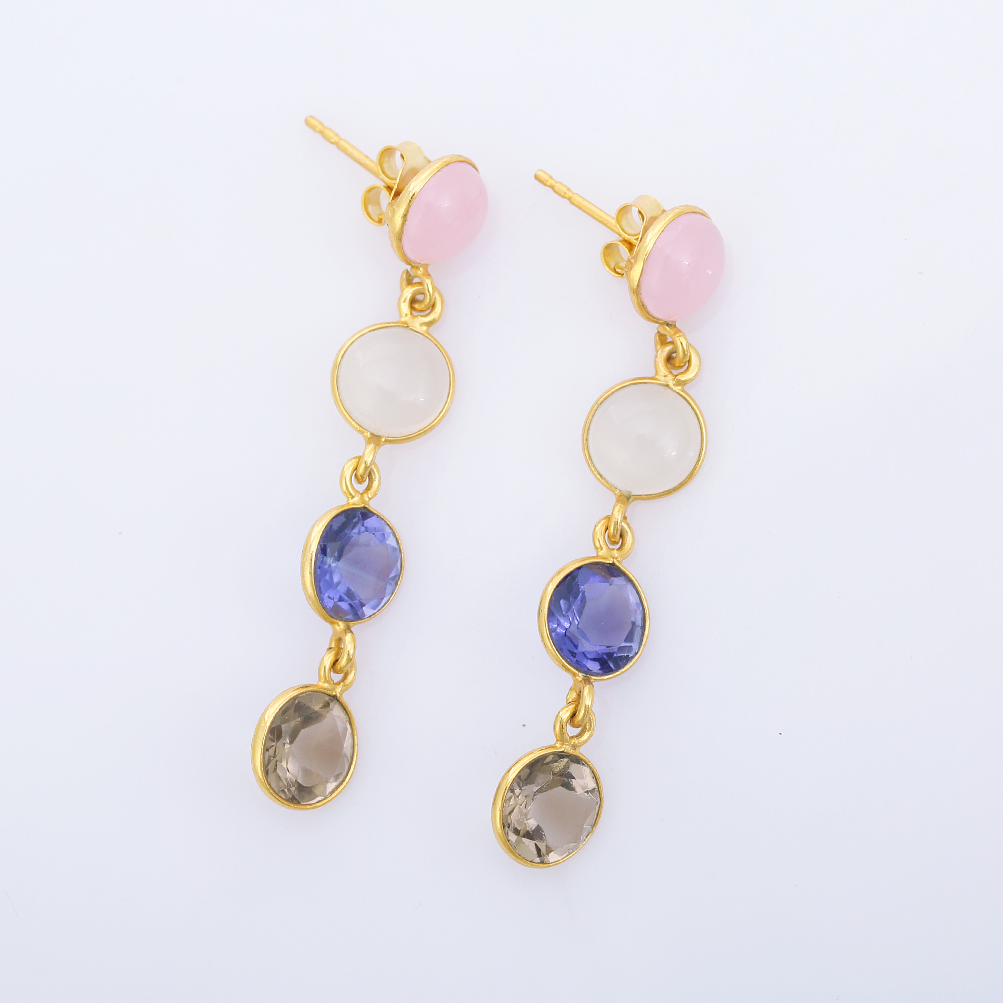 925 Sterling Silver Gold Plated Round Shape Multi Color Lovely Long Earring Jewelry Earring Drop Earrings for Girls and Women (VVJGE 22)