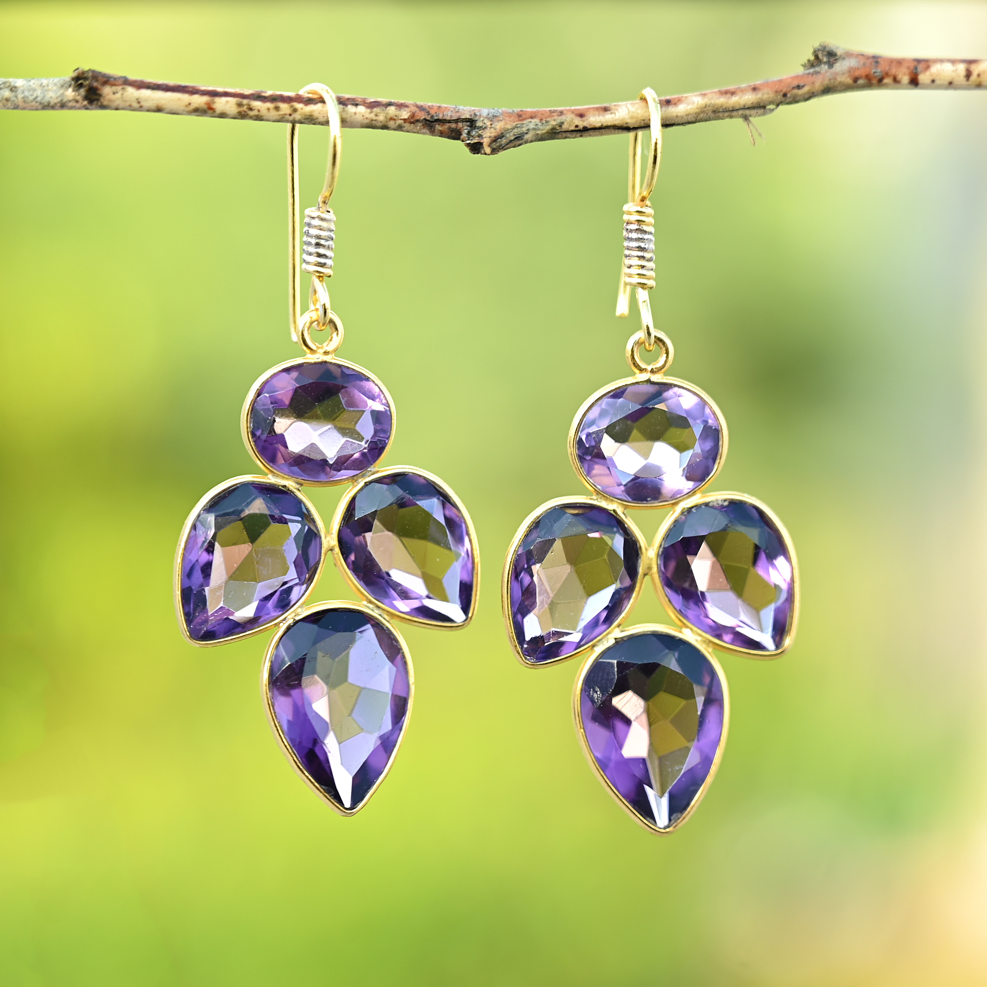 Top Selling Silver Hydro Earring Beautifully Designed With Blue Amethyst Stone Gold Plated Jewelry for Girls and Women (VVJGE 23)