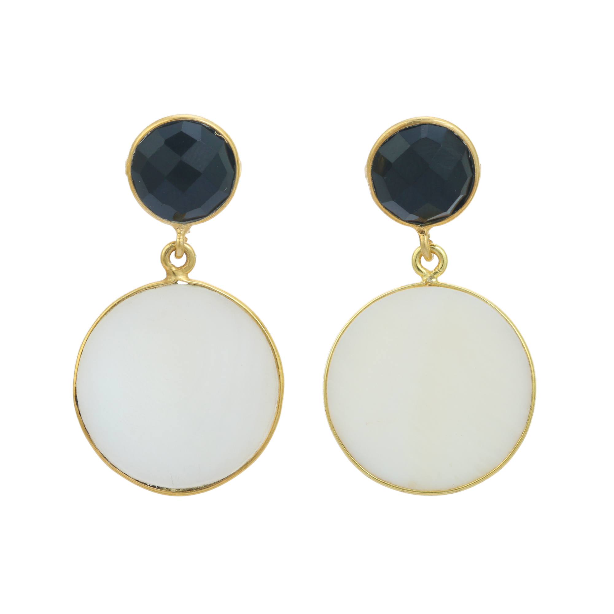 Top Attractive Round Black Chalcedony Diamond Set Gold Plated Drop Earring for Women Girls Featuring Mother of Pearl Gemstone (VVJGE 24)