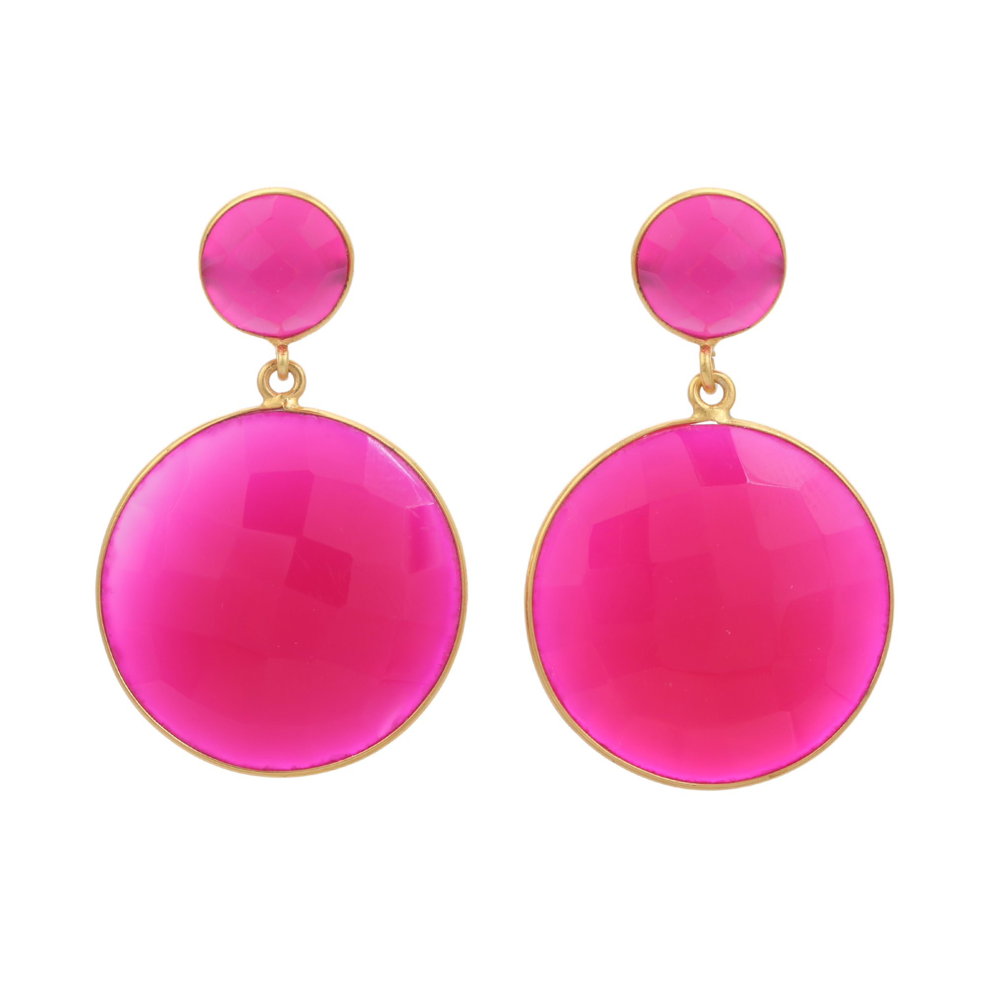 Top Attractive Pink Color Natural Fuchsia Earring Gold Plated Lovely Earring Round Jewelry Drop Earrings for Girls and Women (VVJGE 25)