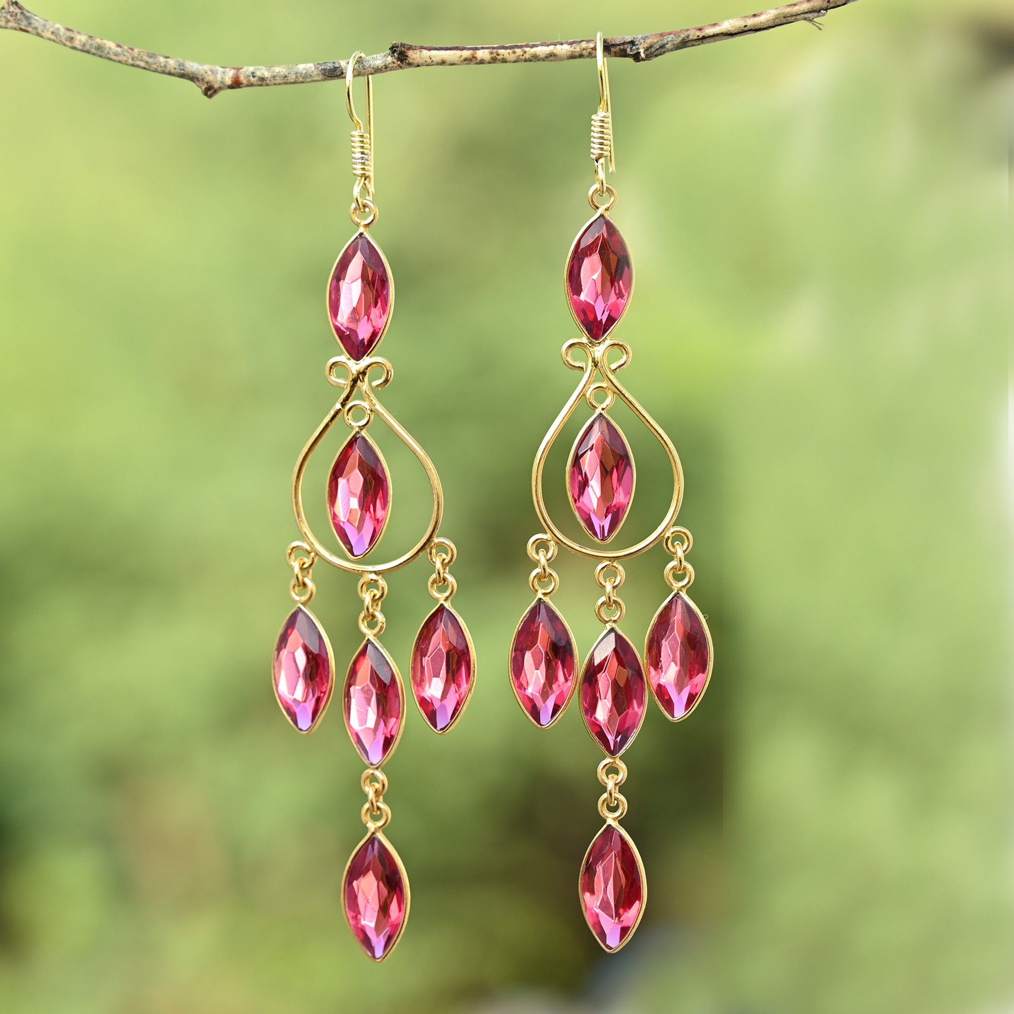Natural Beautiful Tourmaline Hydro Light Weight Long Earring Gold Plated Designer Piece Jewelry Earring for Girls and Women (VVJGE 26)