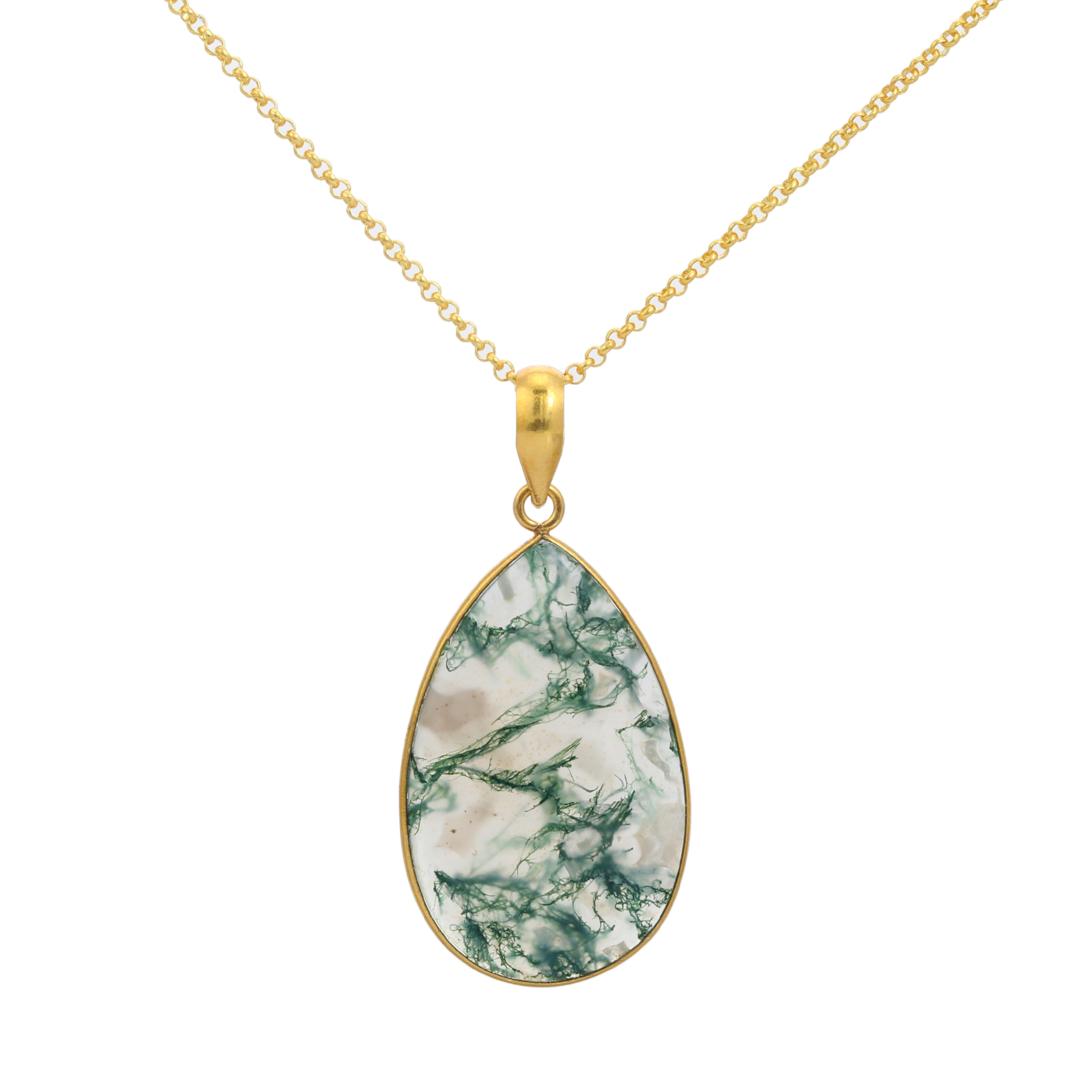 Hot Trendy Most Selling Moss Agate Original Unique Design Necklaces Made With 925 Sterling Silver for Women and Girls (VVJGN 02)