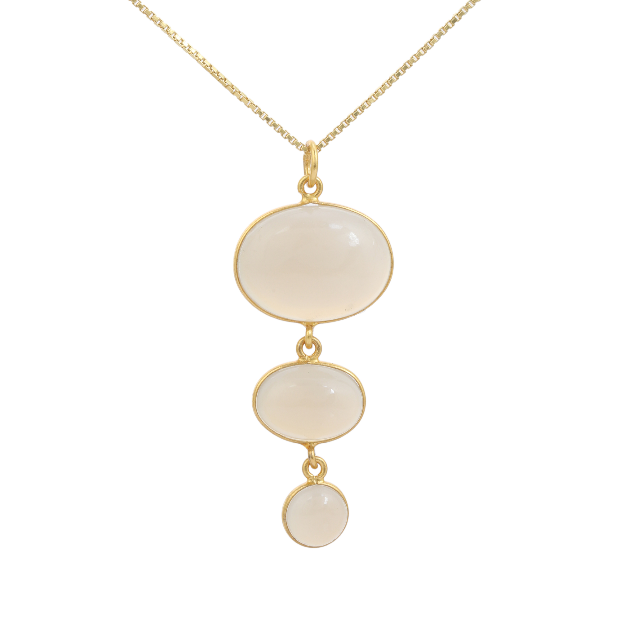Sterling Silver Pendant Chain Necklaces With Multi-Size Natural Gray Chalcedony Gold-Plated and Trendy for Parties (VVJGN 04)