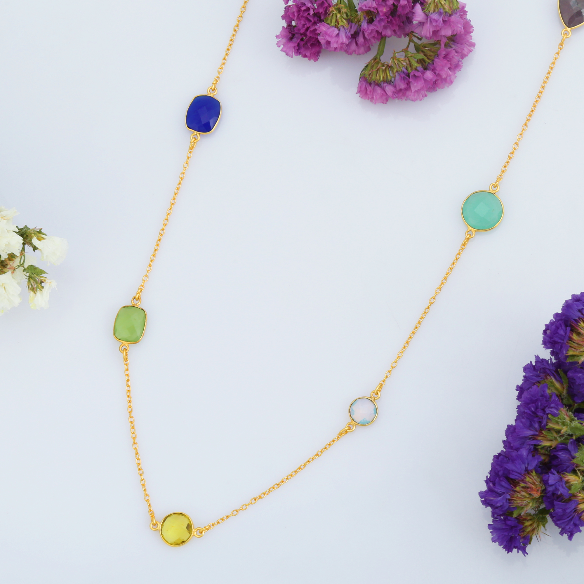 Cute and Classic Design Multi Stones 925 Sterling Silver Necklaces for Women and Girls Available (VVJGN 07)