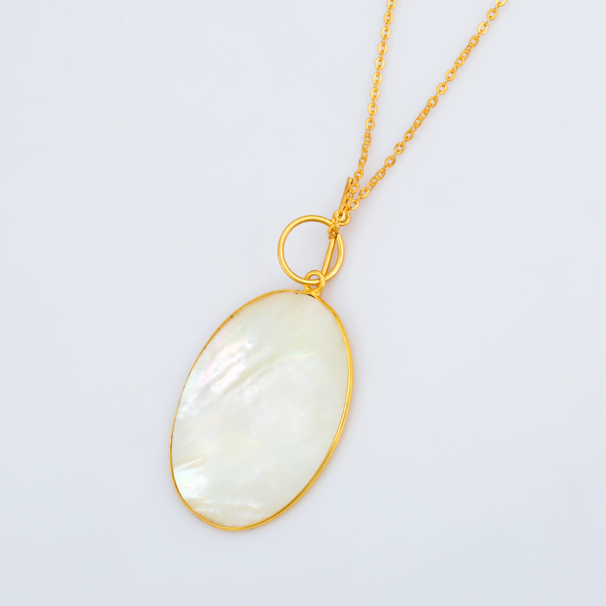 Natural White Pearl Pendent Necklaces With Chain 925 Sterling Silver 18k Gold Plated Necklaces (VVJGN 15)