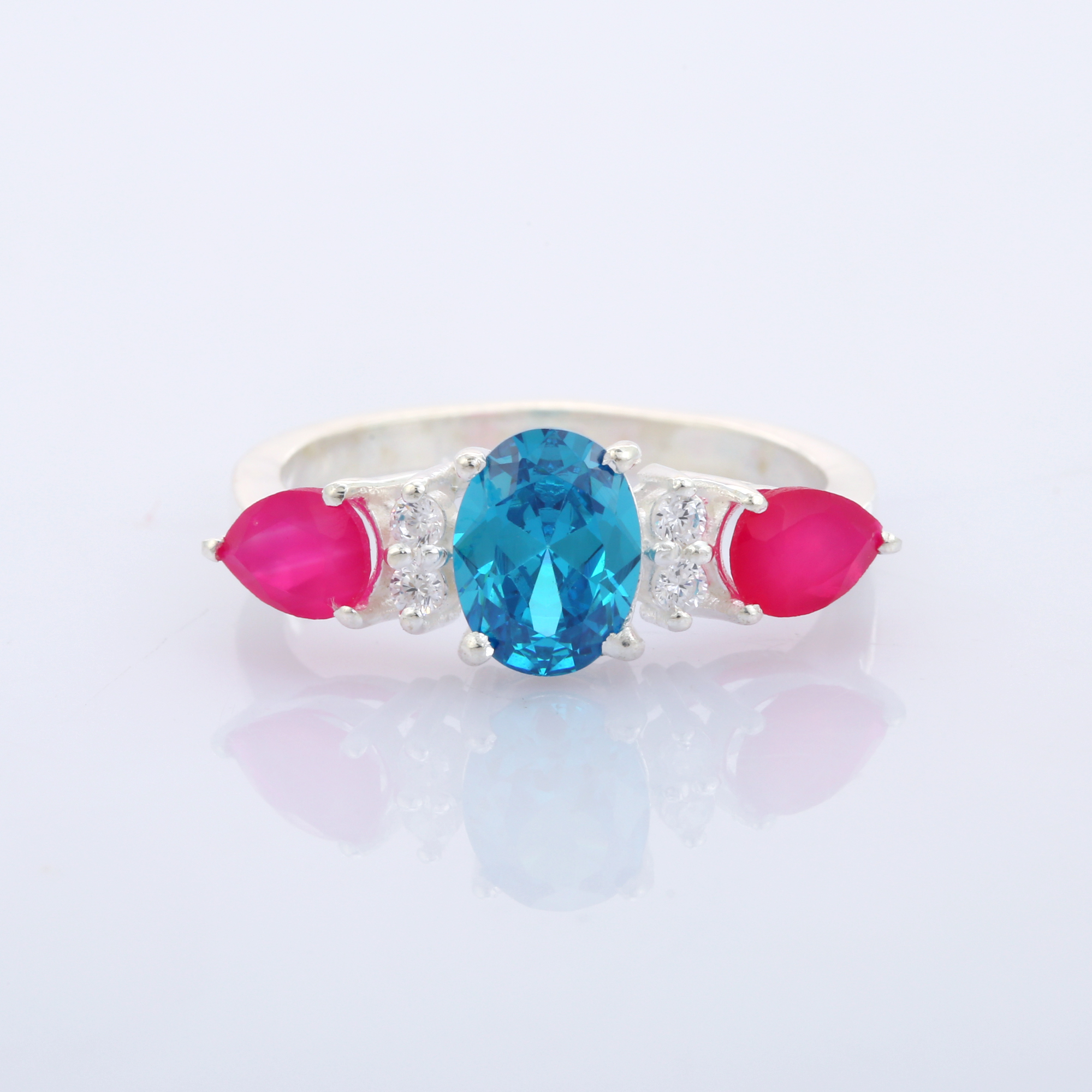 Hight Quality Hydro Blue Topaz and Natural Fuchsia and CZ 925 Sterling Silver for Women and Girl Ring (VVJGR 07)