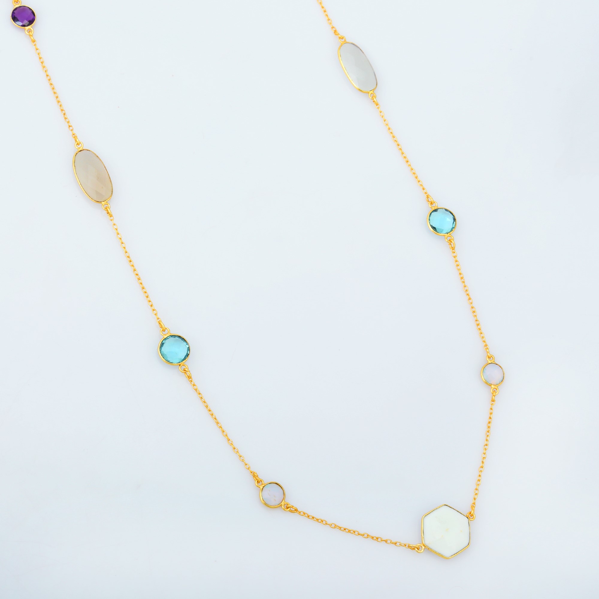 Top Trendy and Fashionable Multi Stones Chain Necklaces With 925 Sterling Silver for Women and Girls (VVJGN 08)