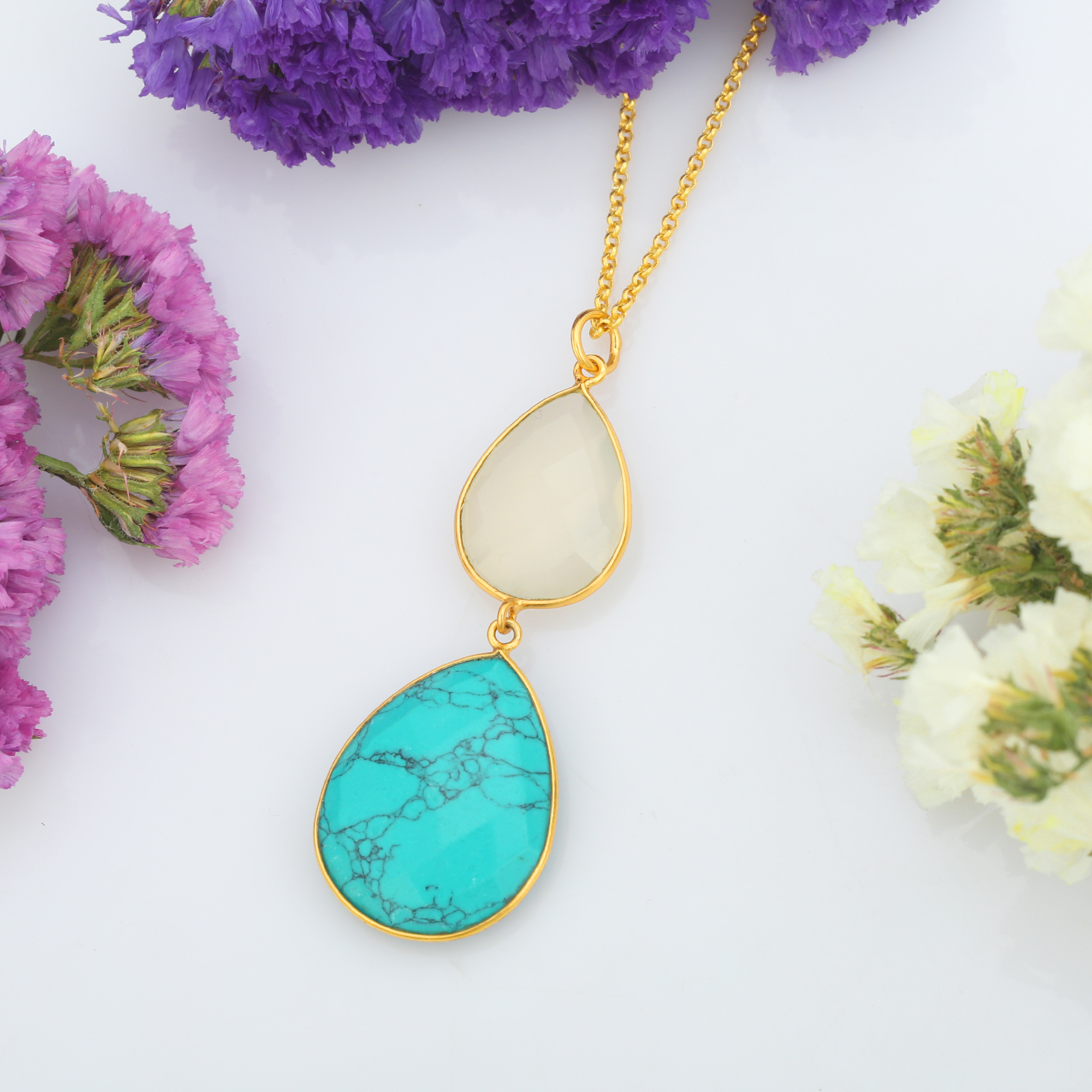 Top Fashion Jewelry Necklaces Natural White Chalcedony Turquois Gemstone Fine Jewelry for Lovers (VVJGN 12)